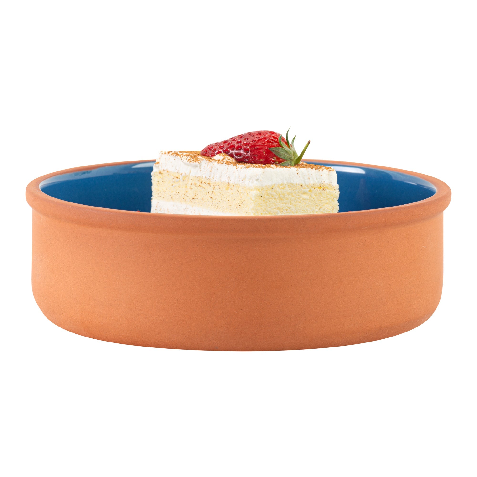 Terra Tek 34 oz Terracotta Cazuela Bowl - Blue Glazed Interior, Oven-Safe, Microwave-Safe - 7 1/2'' x 7 1/2'' x 2 1/4'' - 10 count box
