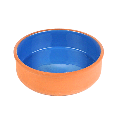 Terra Tek 34 oz Terracotta Cazuela Bowl - Blue Glazed Interior, Oven-Safe, Microwave-Safe - 7 1/2'' x 7 1/2'' x 2 1/4'' - 10 count box