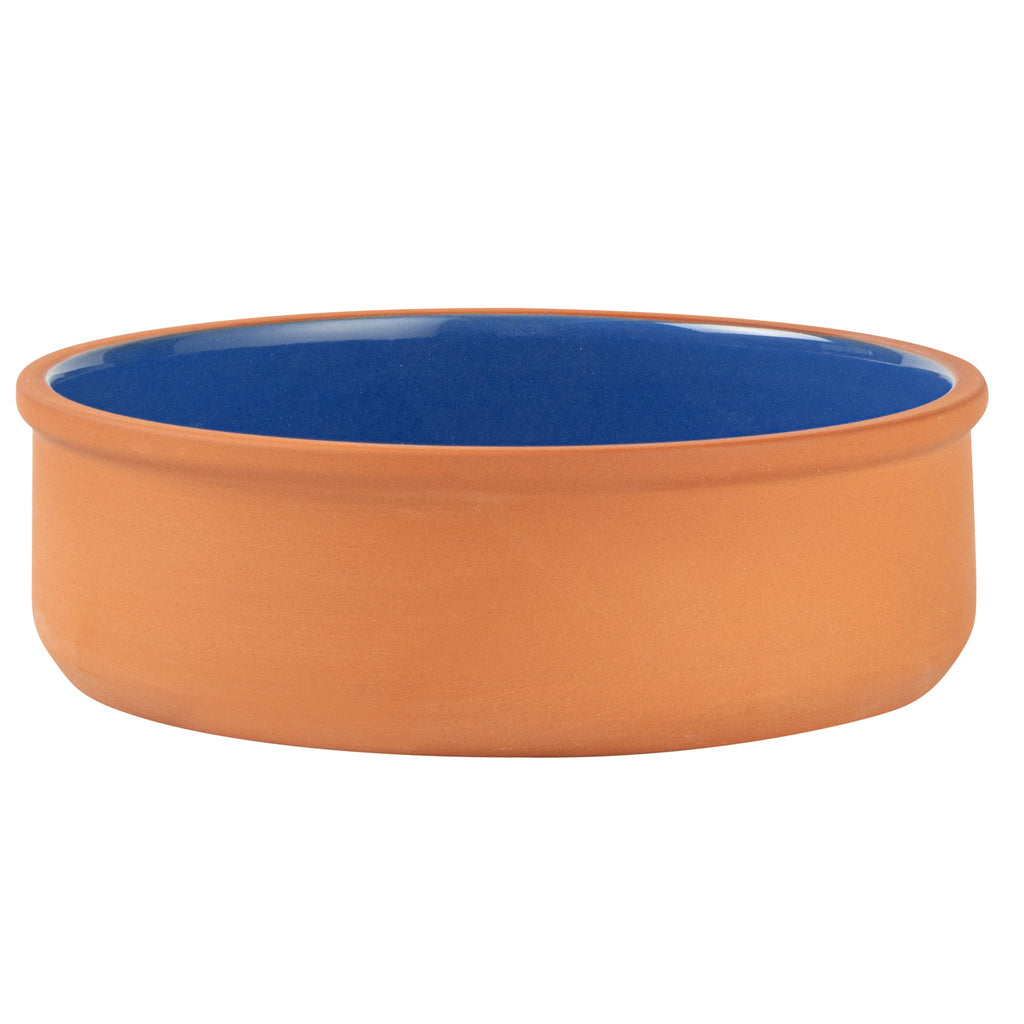 Terra Tek 34 oz Terracotta Cazuela Bowl - Blue Glazed Interior, Oven-Safe, Microwave-Safe - 7 1/2'' x 7 1/2'' x 2 1/4'' - 10 count box