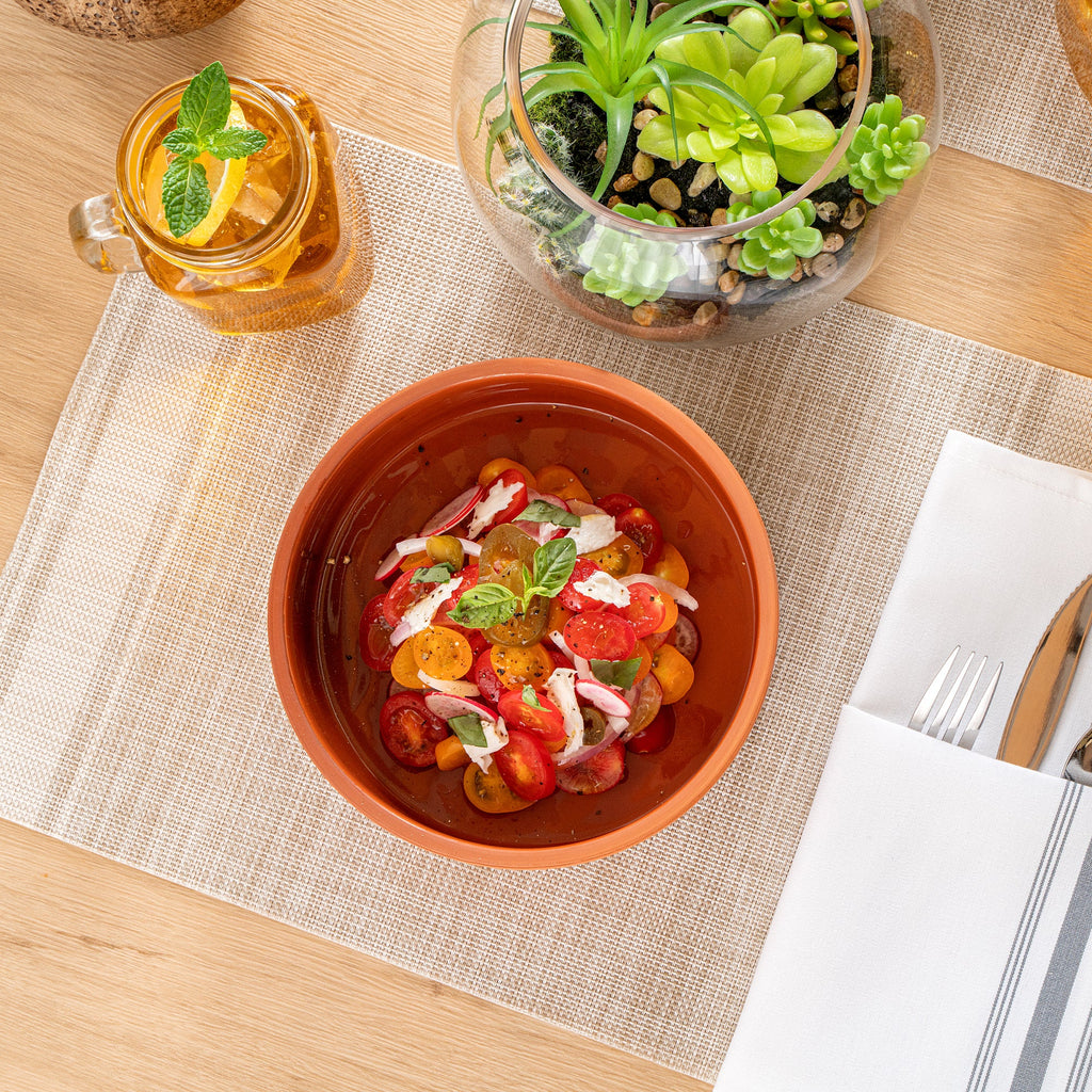 Terra Tek 34 oz Terracotta Cazuela Bowl - Brown Glazed Interior, Oven-Safe, Microwave-Safe - 7 1/2'' x 7 1/2'' x 2 1/4'' - 2 count box