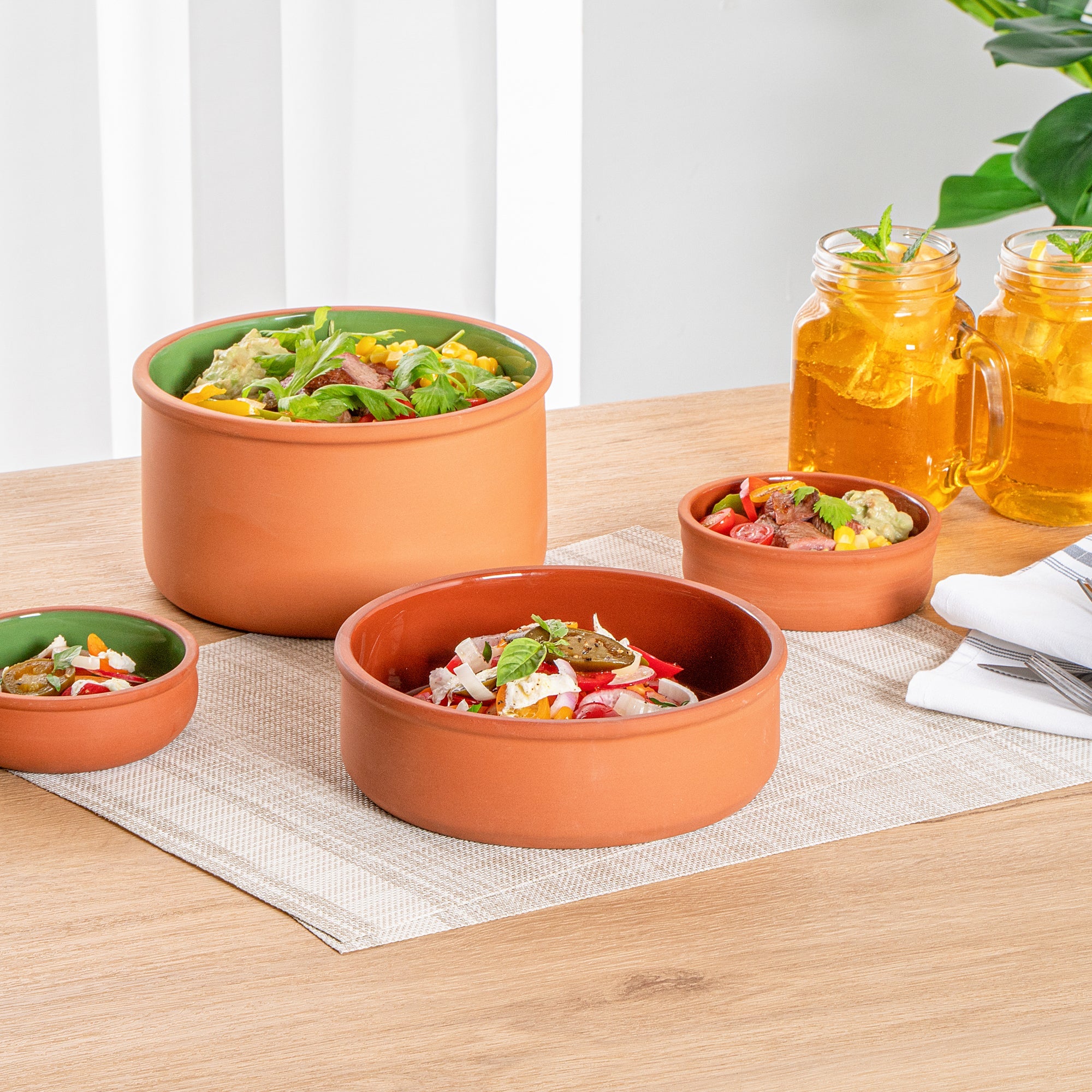 Terra Tek 34 oz Terracotta Cazuela Bowl - Brown Glazed Interior, Oven-Safe, Microwave-Safe - 7 1/2'' x 7 1/2'' x 2 1/4'' - 2 count box