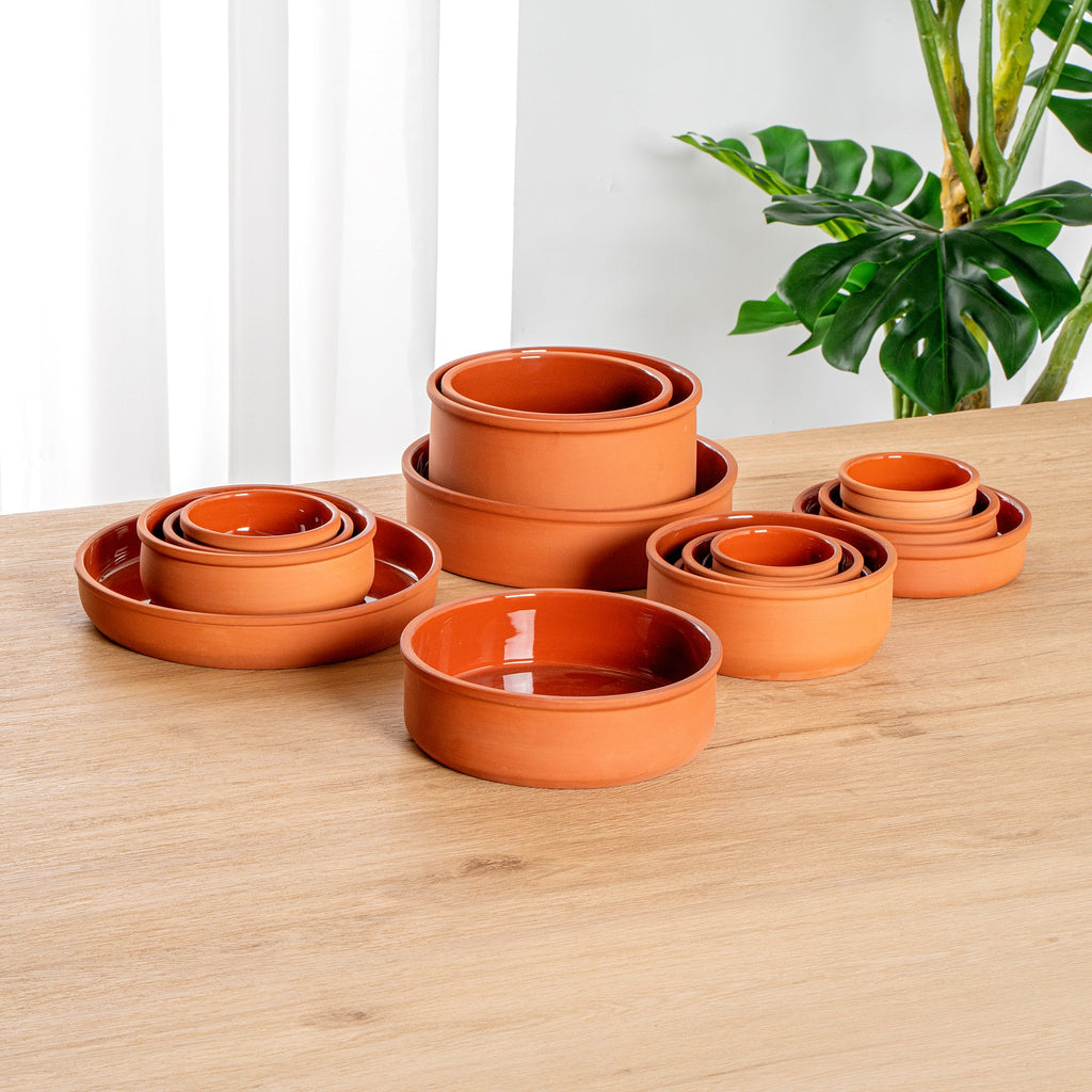 Terra Tek 34 oz Terracotta Cazuela Bowl - Brown Glazed Interior, Oven-Safe, Microwave-Safe - 7 1/2'' x 7 1/2'' x 2 1/4'' - 2 count box