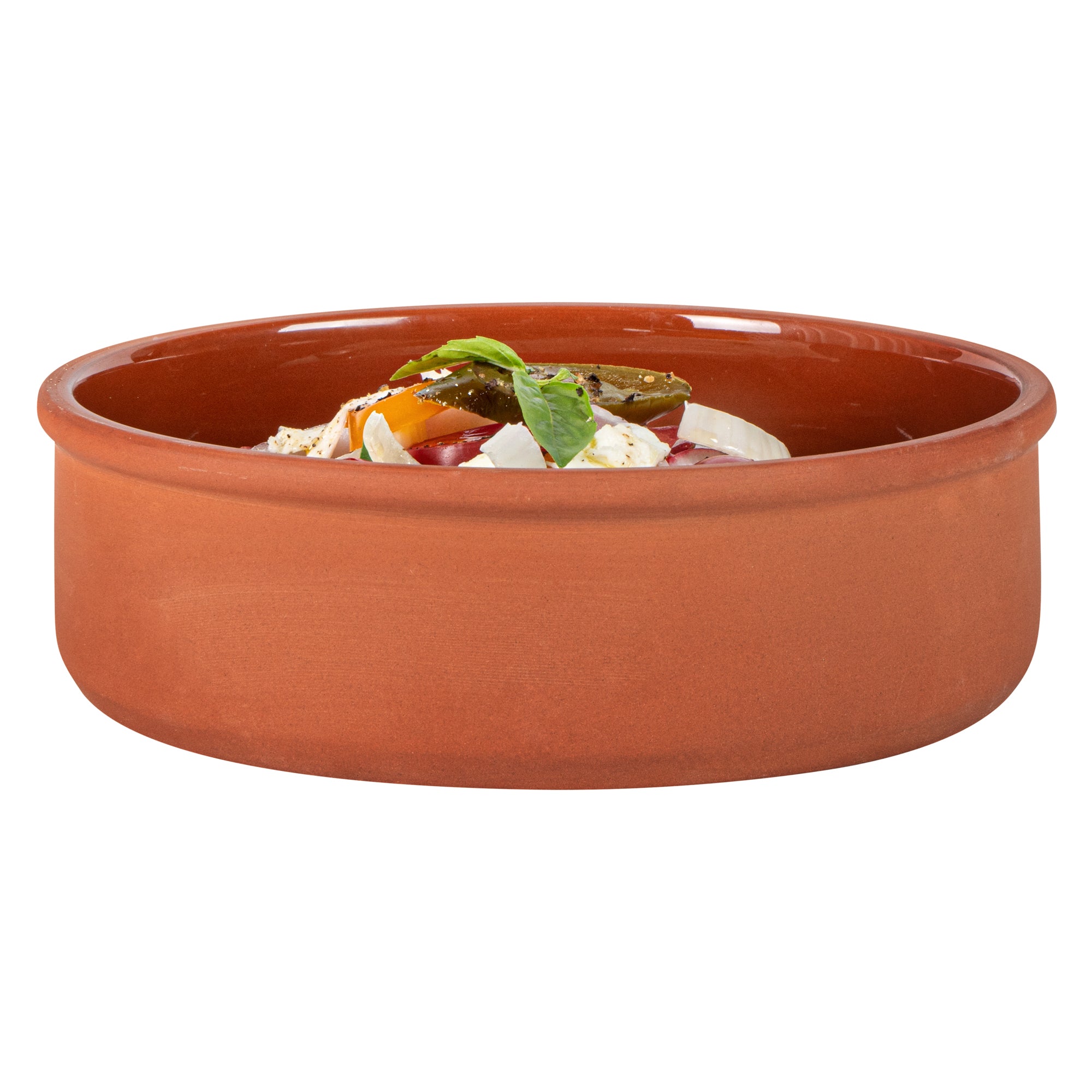 Terra Tek 34 oz Terracotta Cazuela Bowl - Brown Glazed Interior, Oven-Safe, Microwave-Safe - 7 1/2'' x 7 1/2'' x 2 1/4'' - 10 count box
