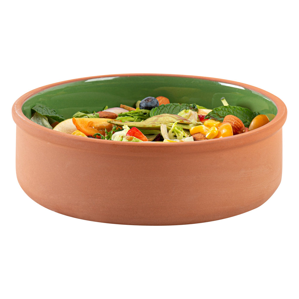 Terra Tek 34 oz Terracotta Cazuela Bowl - Green Glazed Interior, Oven-Safe, Microwave-Safe - 7 1/2'' x 7 1/2'' x 2 1/4'' - 2 count box