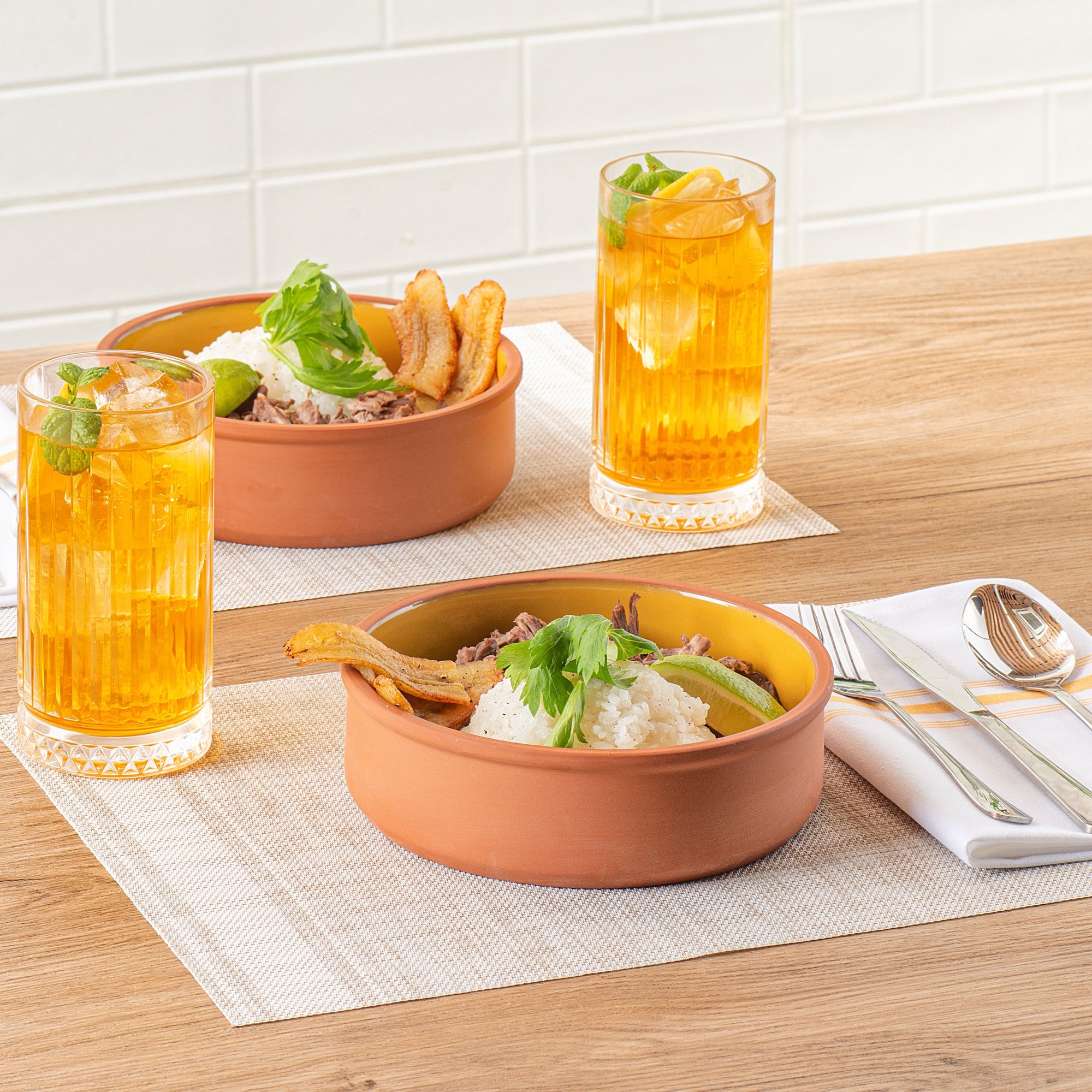Terra Tek 34 oz Terracotta Cazuela Bowl - Yellow Glazed Interior, Oven-Safe, Microwave-Safe - 7 1/2'' x 7 1/2'' x 2 1/4'' - 2 count box