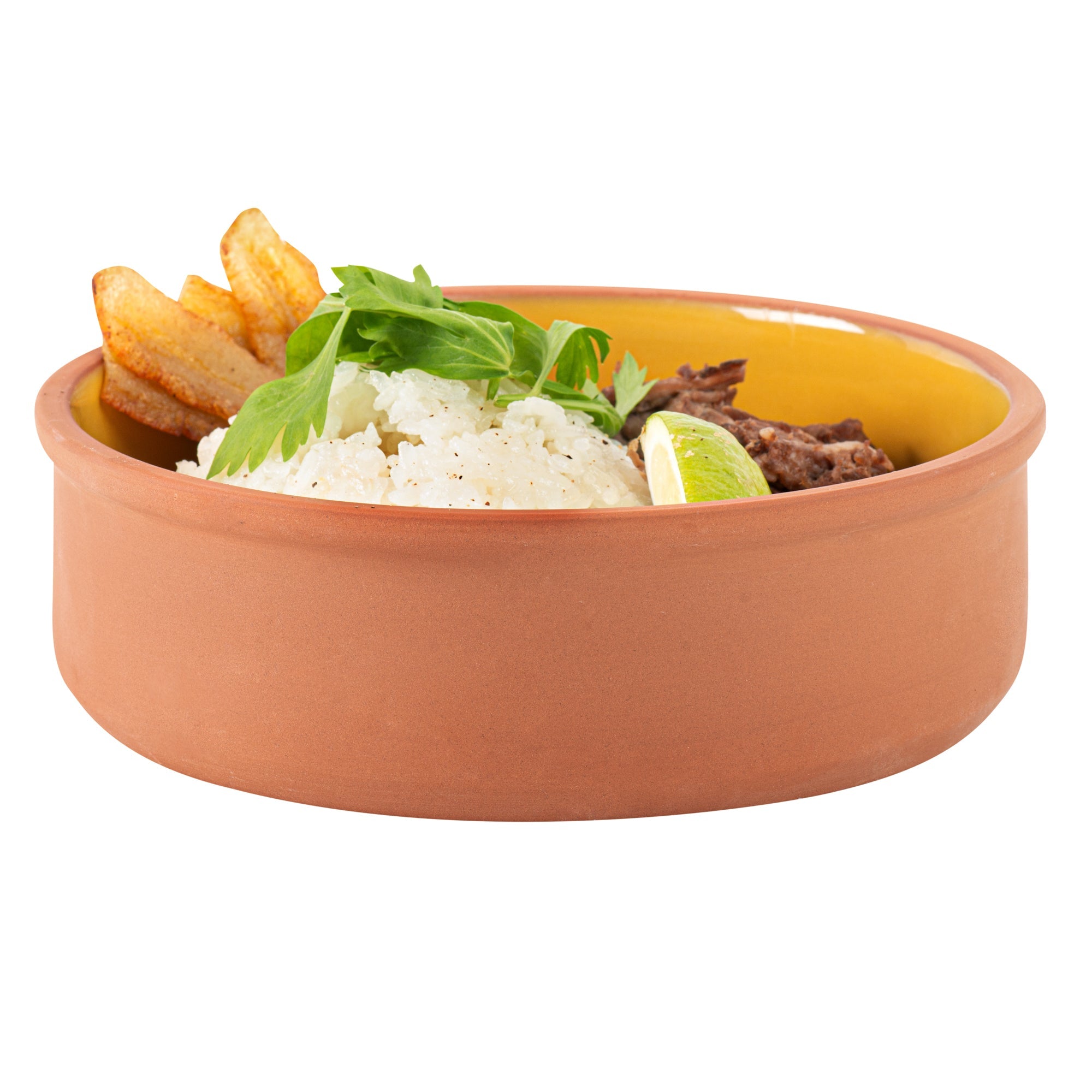 Terra Tek 34 oz Terracotta Cazuela Bowl - Yellow Glazed Interior, Oven-Safe, Microwave-Safe - 7 1/2'' x 7 1/2'' x 2 1/4'' - 2 count box