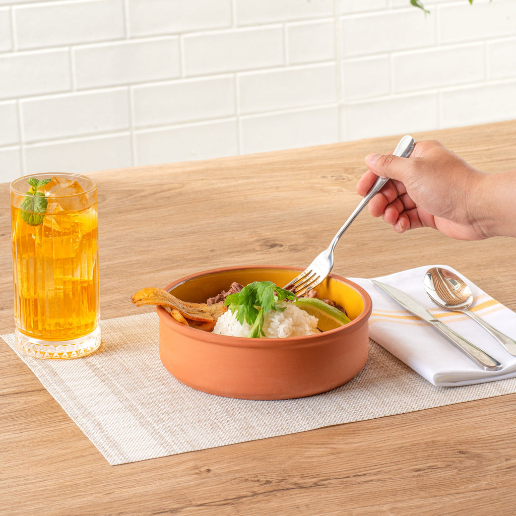 Terra Tek 34 oz Terracotta Cazuela Bowl - Yellow Glazed Interior, Oven-Safe, Microwave-Safe - 7 1/2'' x 7 1/2'' x 2 1/4'' - 2 count box