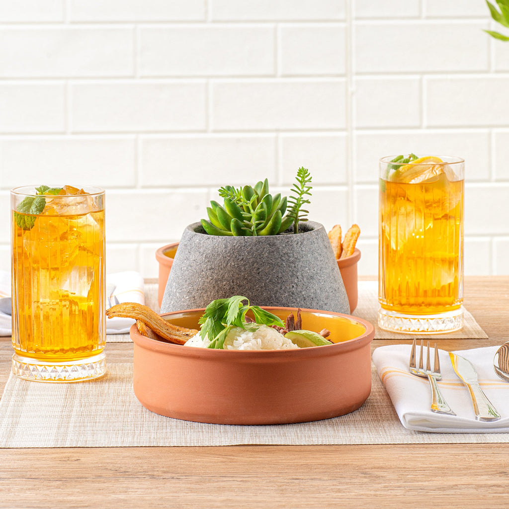 Terra Tek 34 oz Terracotta Cazuela Bowl - Yellow Glazed Interior, Oven-Safe, Microwave-Safe - 7 1/2'' x 7 1/2'' x 2 1/4'' - 2 count box