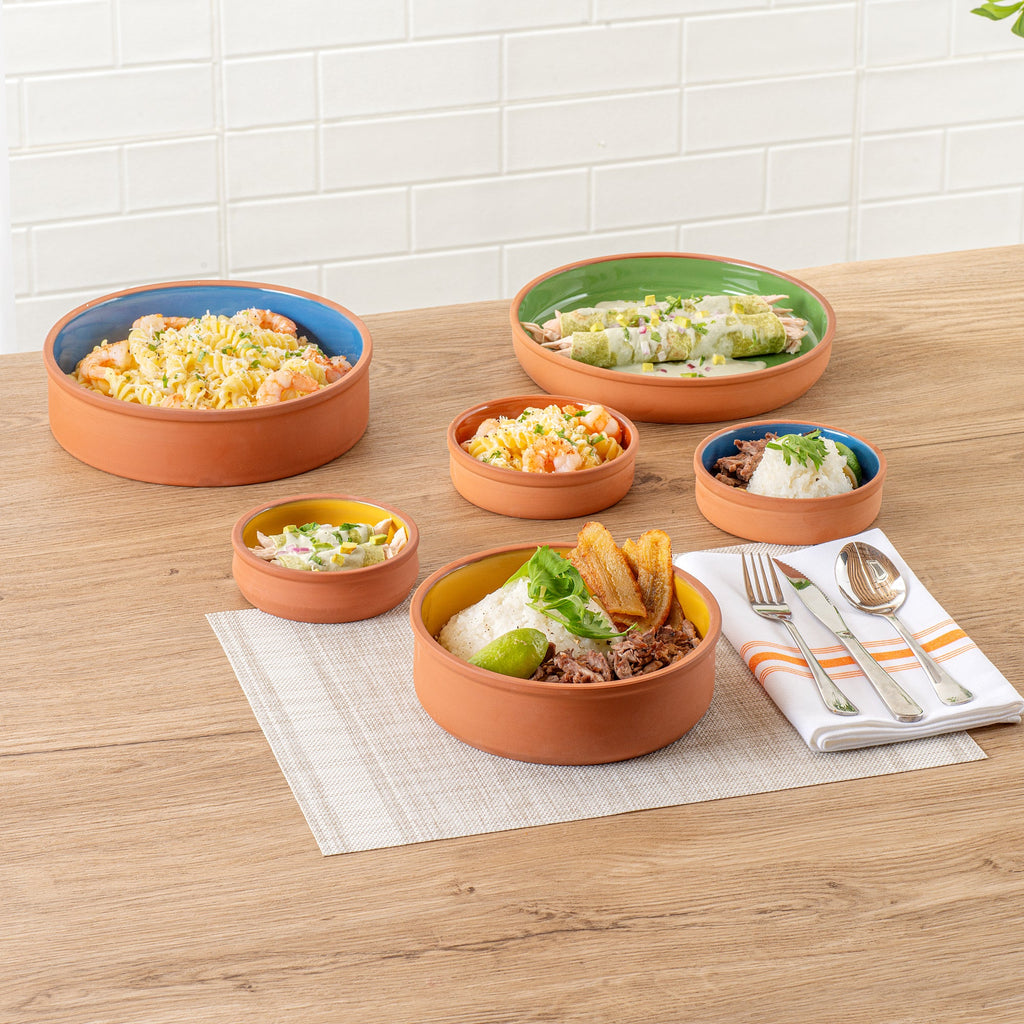 Terra Tek 34 oz Terracotta Cazuela Bowl - Yellow Glazed Interior, Oven-Safe, Microwave-Safe - 7 1/2'' x 7 1/2'' x 2 1/4'' - 2 count box