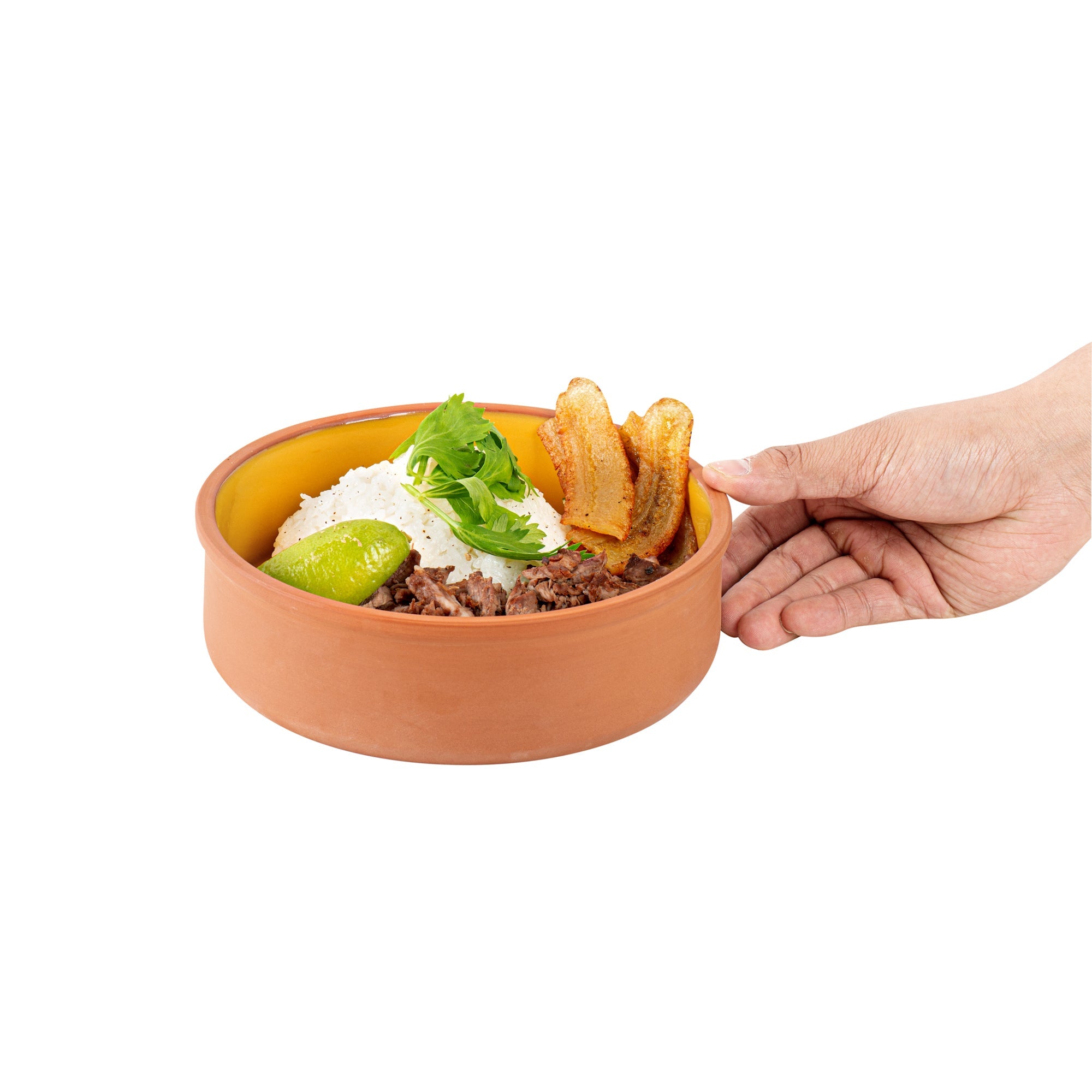 Terra Tek 34 oz Terracotta Cazuela Bowl - Yellow Glazed Interior, Oven-Safe, Microwave-Safe - 7 1/2'' x 7 1/2'' x 2 1/4'' - 10 count box