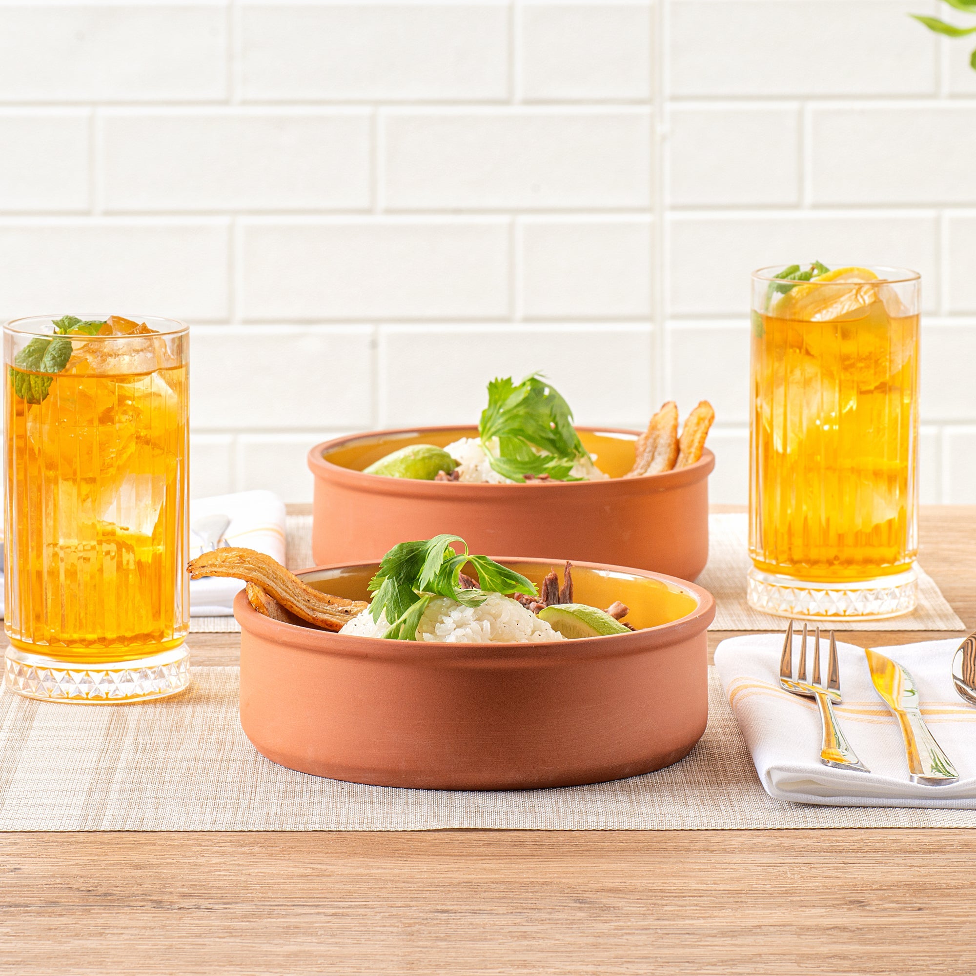 Terra Tek 34 oz Terracotta Cazuela Bowl - Yellow Glazed Interior, Oven-Safe, Microwave-Safe - 7 1/2'' x 7 1/2'' x 2 1/4'' - 10 count box