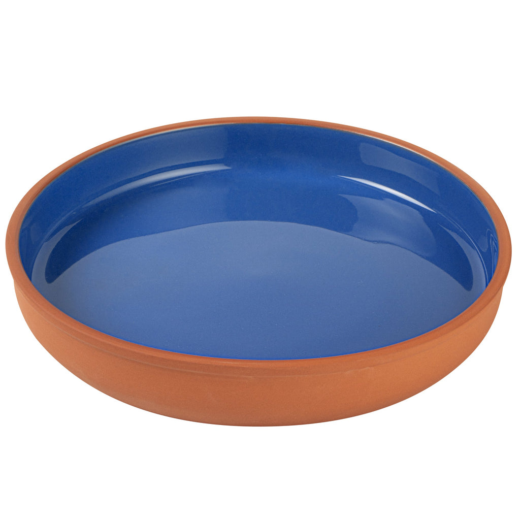 Terra Tek 34 oz Terracotta Cazuela Bowl - Blue Glazed Interior, Oven-Safe, Microwave-Safe - 9 1/4'' x 9 1/4'' x 1 1/2'' - 2 count box
