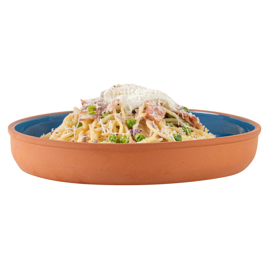 Terra Tek 34 oz Terracotta Cazuela Bowl - Blue Glazed Interior, Oven-Safe, Microwave-Safe - 9 1/4'' x 9 1/4'' x 1 1/2'' - 2 count box