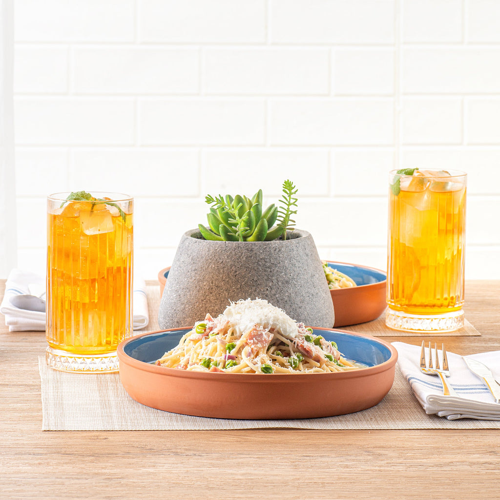 Terra Tek 34 oz Terracotta Cazuela Bowl - Blue Glazed Interior, Oven-Safe, Microwave-Safe - 9 1/4'' x 9 1/4'' x 1 1/2'' - 2 count box