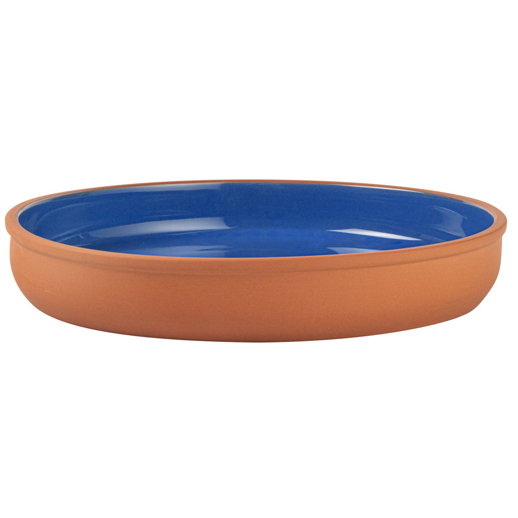 Terra Tek 34 oz Terracotta Cazuela Bowl - Blue Glazed Interior, Oven-Safe, Microwave-Safe - 9 1/4'' x 9 1/4'' x 1 1/2'' - 10 count box