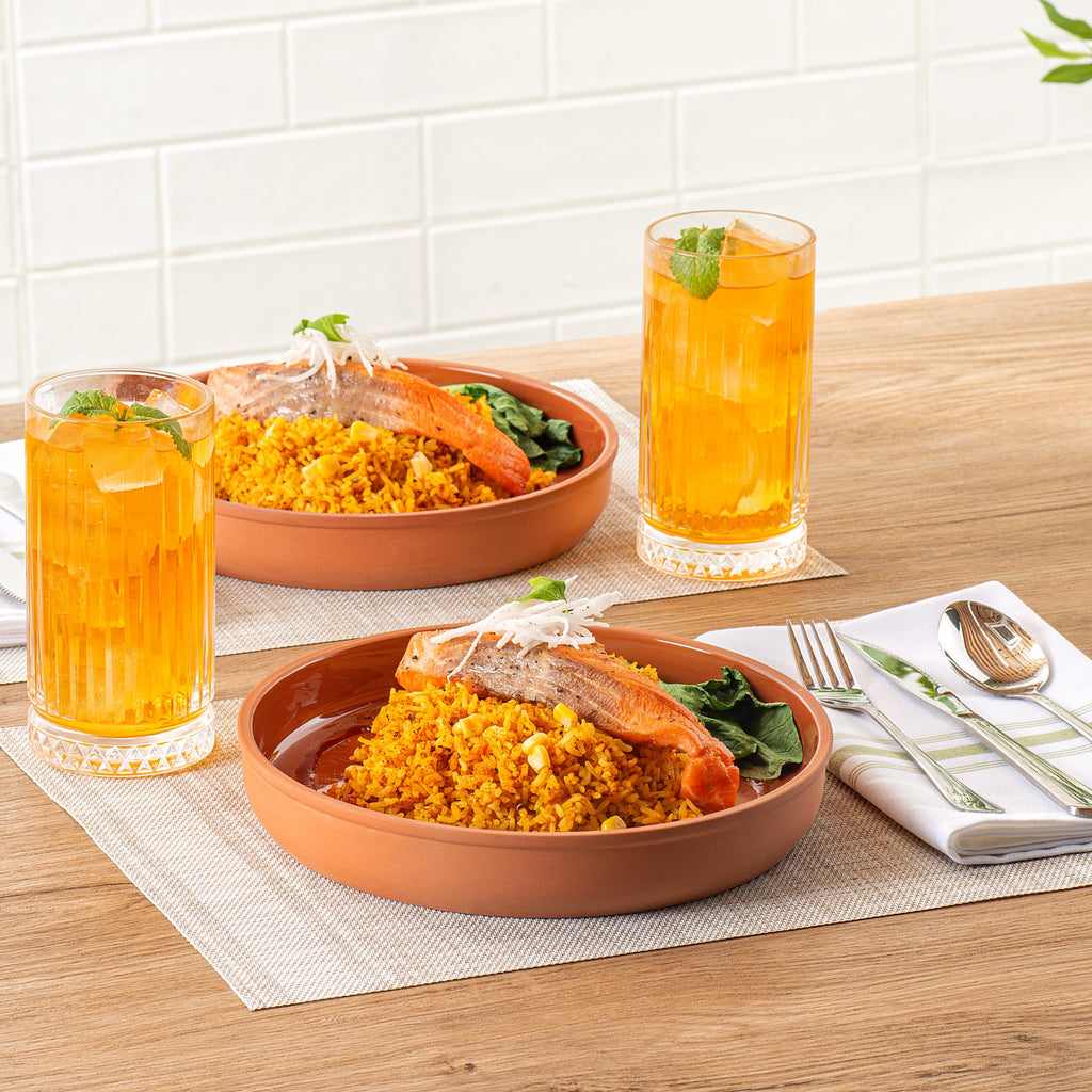 Terra Tek 34 oz Terracotta Cazuela Bowl - Brown Glazed Interior, Oven-Safe, Microwave-Safe - 9 1/4'' x 9 1/4'' x 1 1/2'' - 10 count box
