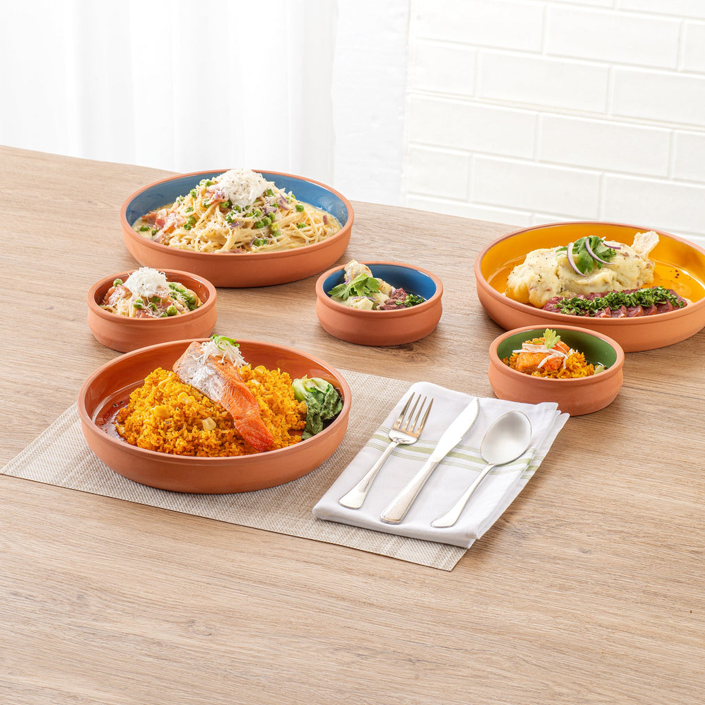 Terra Tek 34 oz Terracotta Cazuela Bowl - Brown Glazed Interior, Oven-Safe, Microwave-Safe - 9 1/4'' x 9 1/4'' x 1 1/2'' - 10 count box