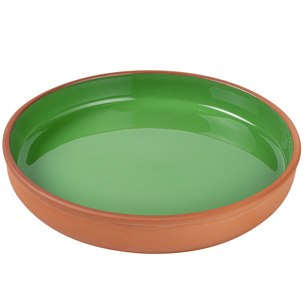 Terra Tek 34 oz Terracotta Cazuela Bowl - Green Glazed Interior, Oven-Safe, Microwave-Safe - 9 1/4'' x 9 1/4'' x 1 1/2'' - 10 count box