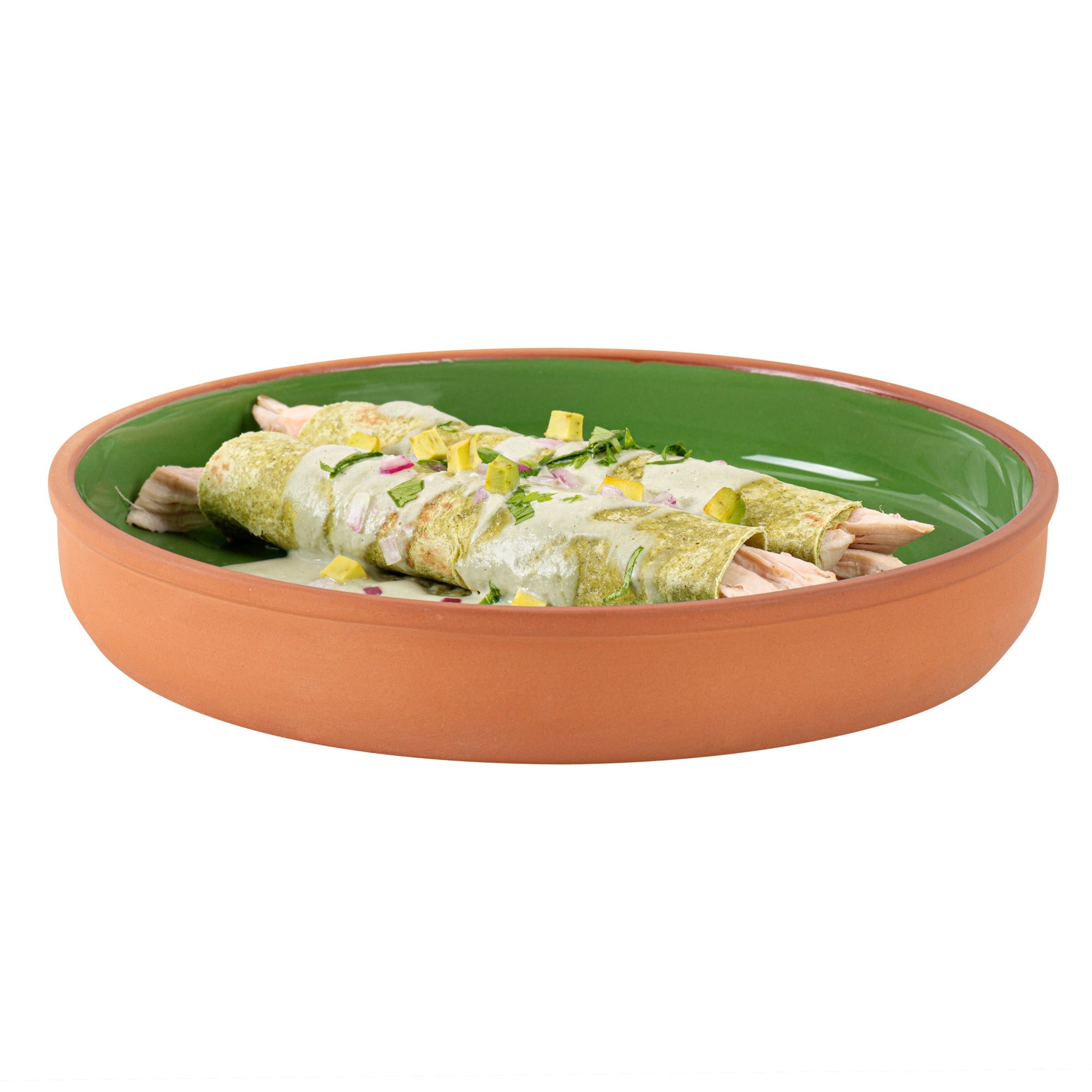 Terra Tek 34 oz Terracotta Cazuela Bowl - Green Glazed Interior, Oven-Safe, Microwave-Safe - 9 1/4'' x 9 1/4'' x 1 1/2'' - 2 count box