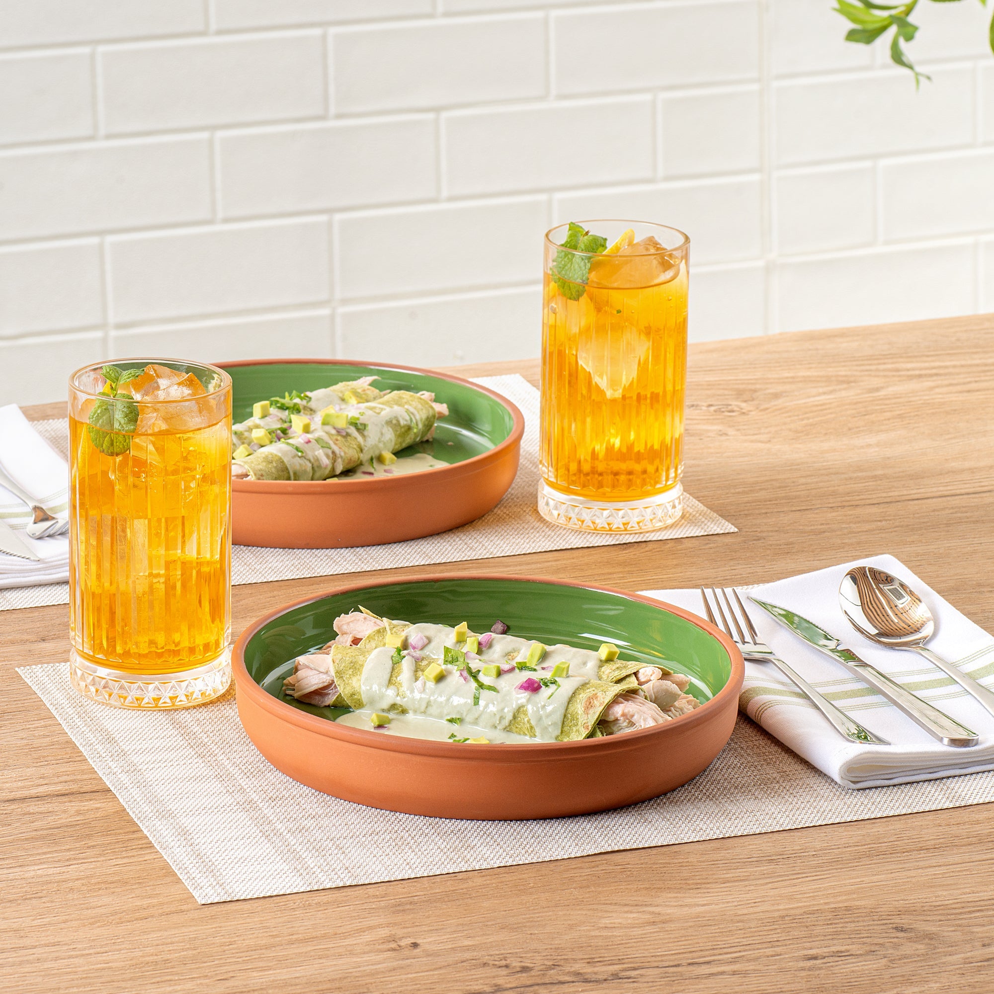 Terra Tek 34 oz Terracotta Cazuela Bowl - Green Glazed Interior, Oven-Safe, Microwave-Safe - 9 1/4'' x 9 1/4'' x 1 1/2'' - 10 count box