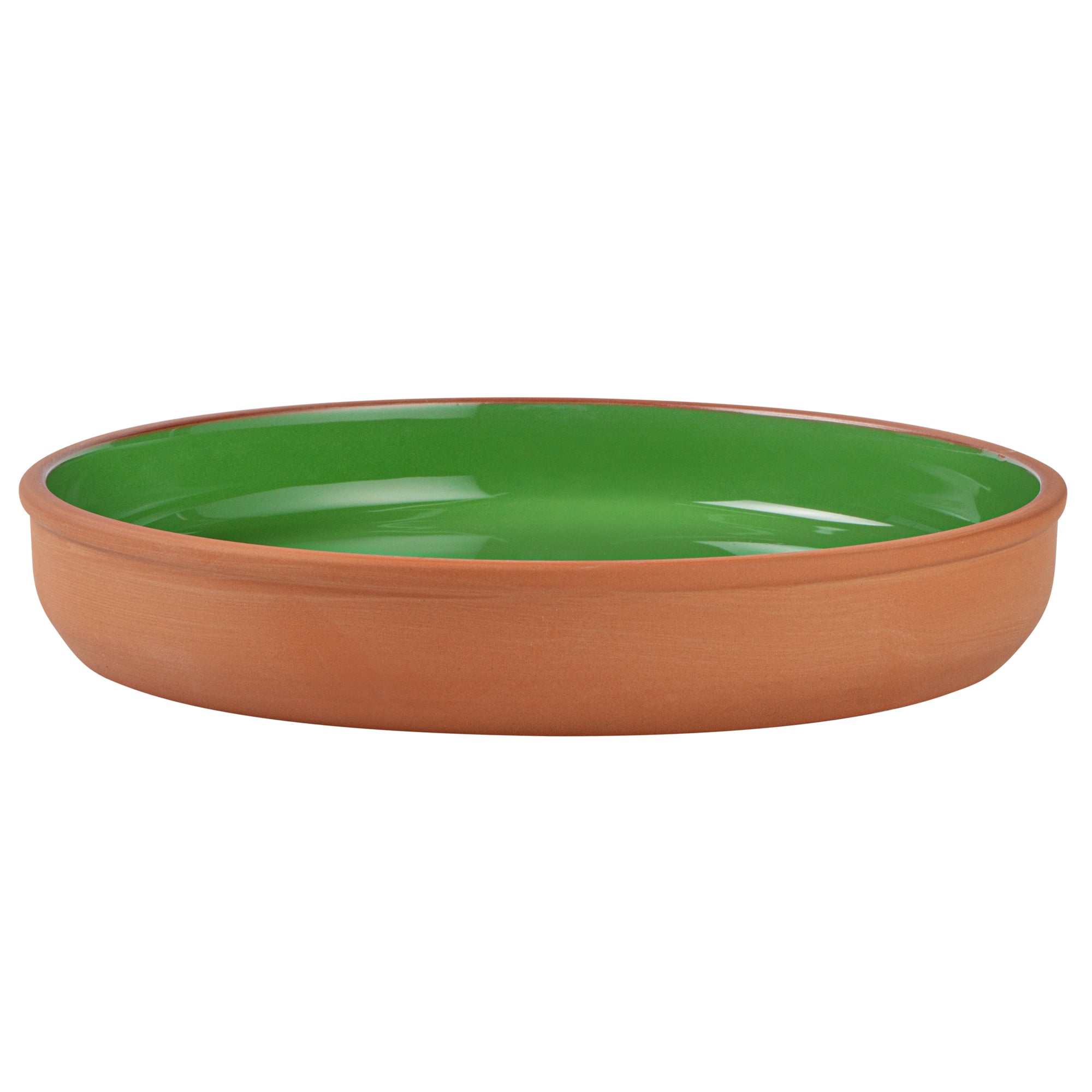 Terra Tek 34 oz Terracotta Cazuela Bowl - Green Glazed Interior, Oven-Safe, Microwave-Safe - 9 1/4'' x 9 1/4'' x 1 1/2'' - 10 count box