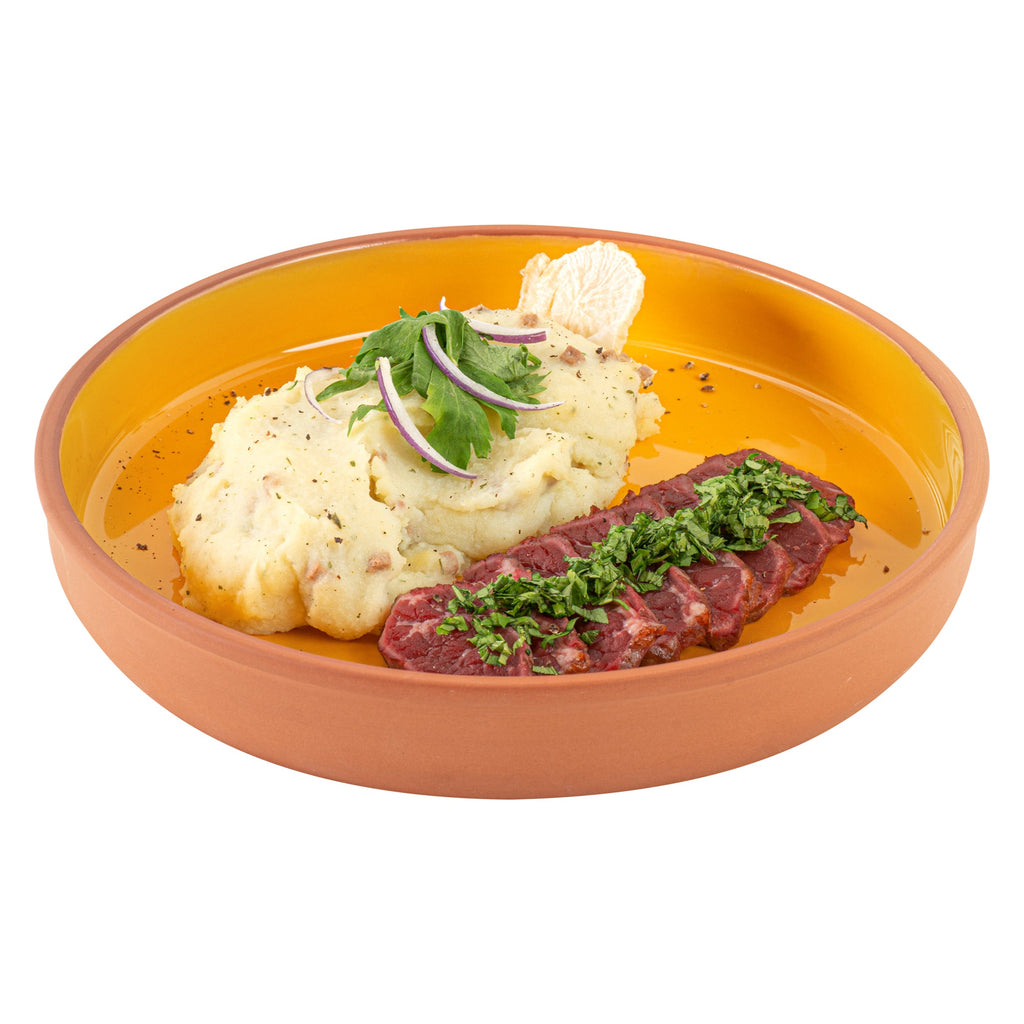 Terra Tek 34 oz Terracotta Cazuela Bowl - Yellow Glazed Interior, Oven-Safe, Microwave-Safe - 9 1/4'' x 9 1/4'' x 1 1/2'' - 2 count box