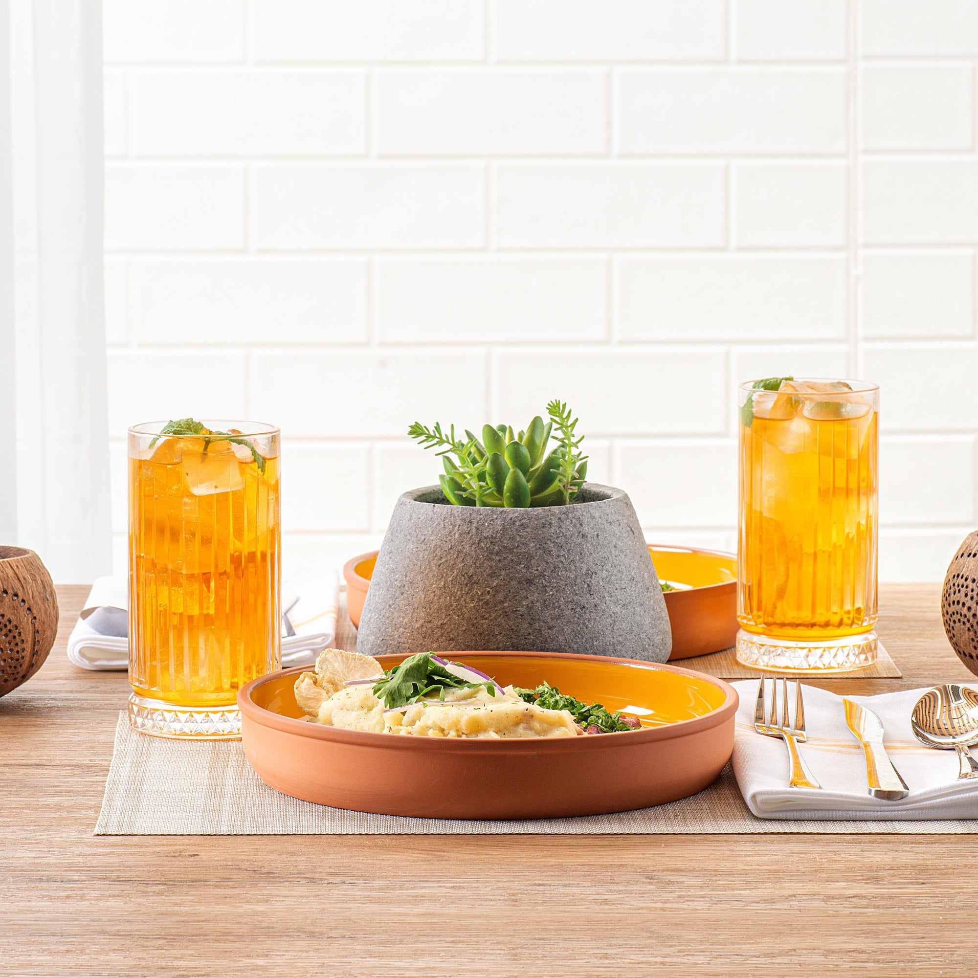 Terra Tek 34 oz Terracotta Cazuela Bowl - Yellow Glazed Interior, Oven-Safe, Microwave-Safe - 9 1/4'' x 9 1/4'' x 1 1/2'' - 2 count box