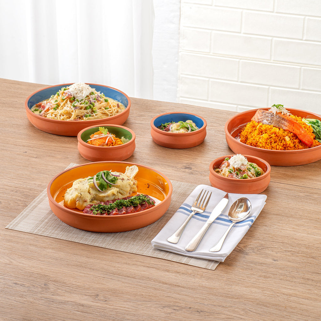 Terra Tek 34 oz Terracotta Cazuela Bowl - Yellow Glazed Interior, Oven-Safe, Microwave-Safe - 9 1/4'' x 9 1/4'' x 1 1/2'' - 10 count box