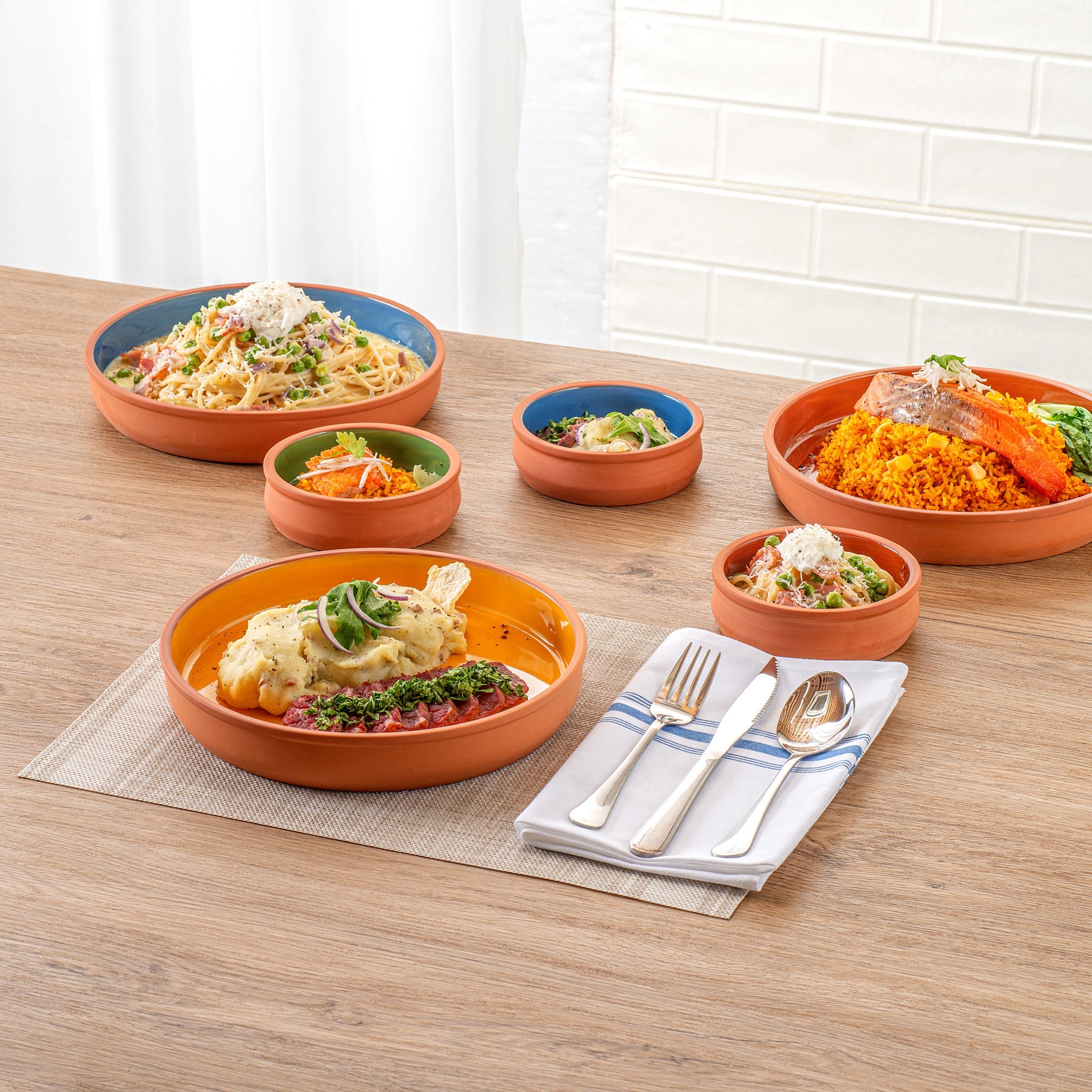 Terra Tek 34 oz Terracotta Cazuela Bowl - Yellow Glazed Interior, Oven-Safe, Microwave-Safe - 9 1/4'' x 9 1/4'' x 1 1/2'' - 10 count box