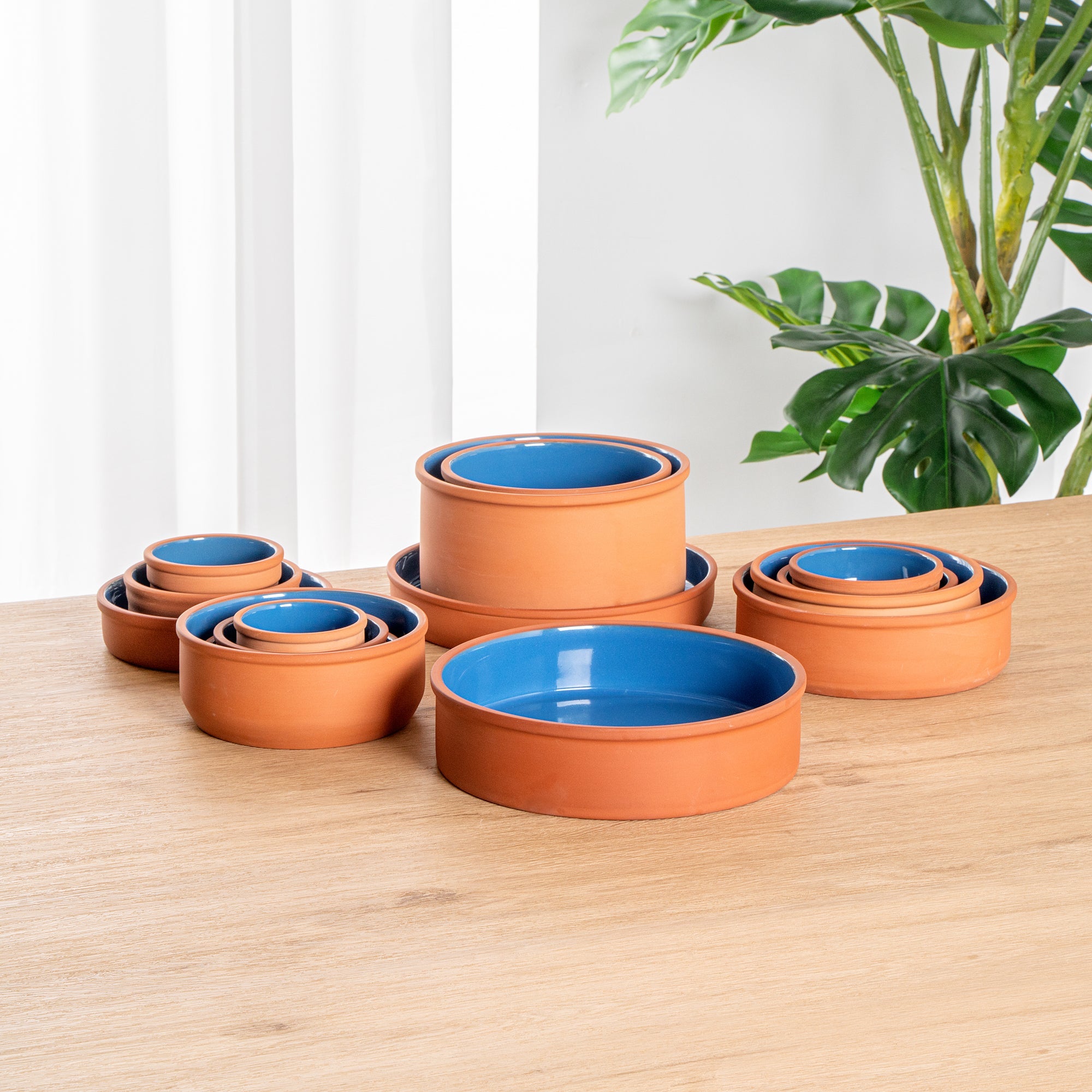 Terra Tek 51 oz Terracotta Cazuela Bowl - Blue Glazed Interior, Oven-Safe, Microwave-Safe - 9'' x 9'' x 2 1/4'' - 2 count box