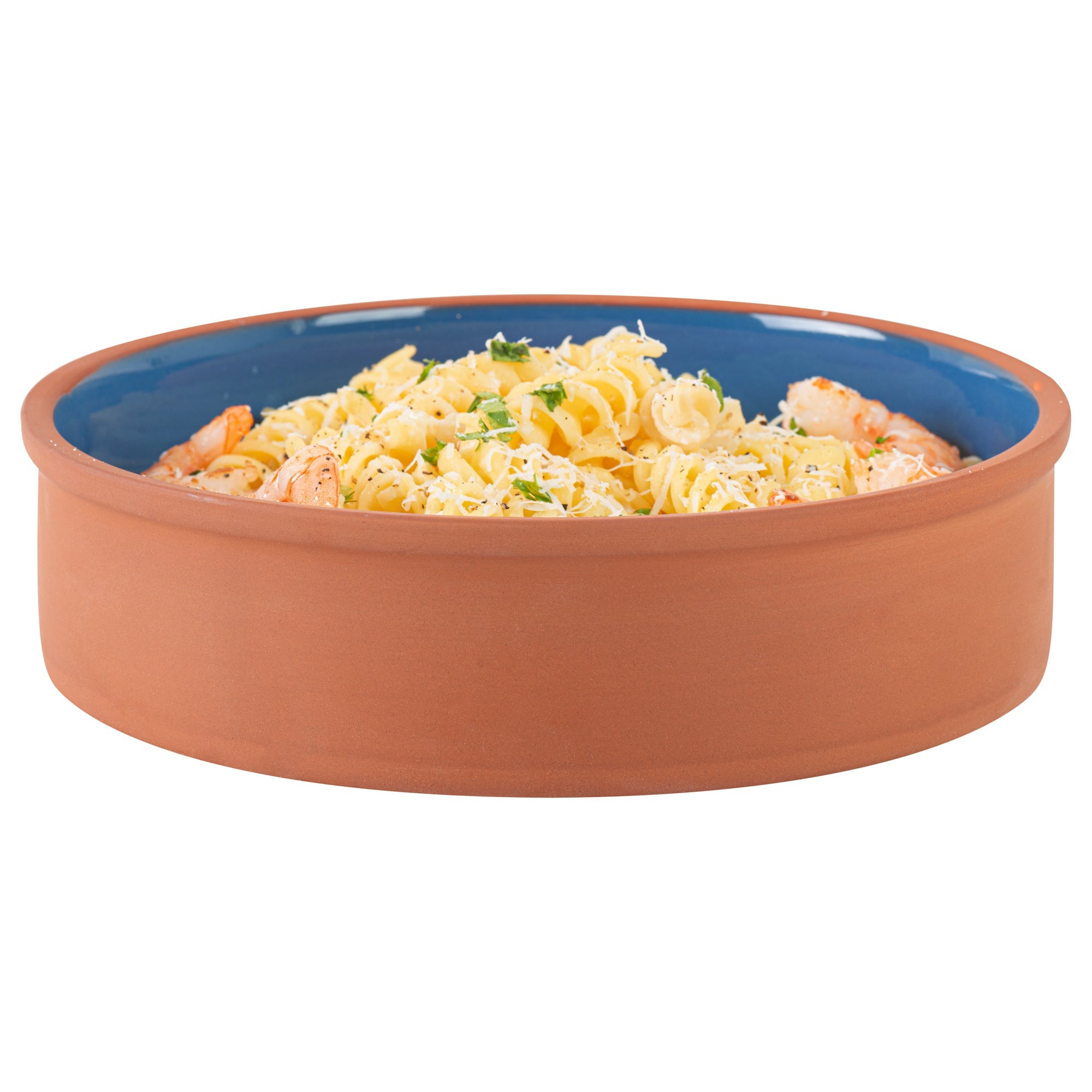Terra Tek 51 oz Terracotta Cazuela Bowl - Blue Glazed Interior, Oven-Safe, Microwave-Safe - 9'' x 9'' x 2 1/4'' - 10 count box