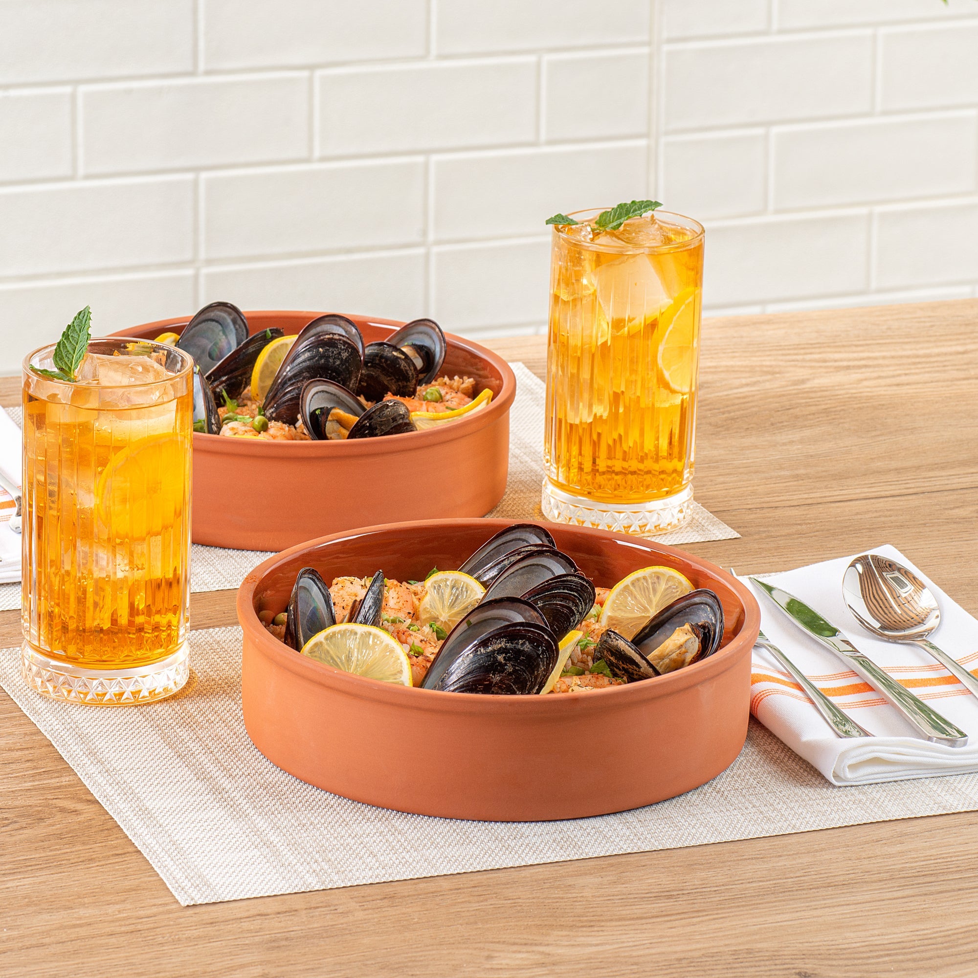 Terra Tek 51 oz Terracotta Cazuela Bowl - Brown Glazed Interior, Oven-Safe, Microwave-Safe - 9'' x 9'' x 2 1/4'' - 2 count box