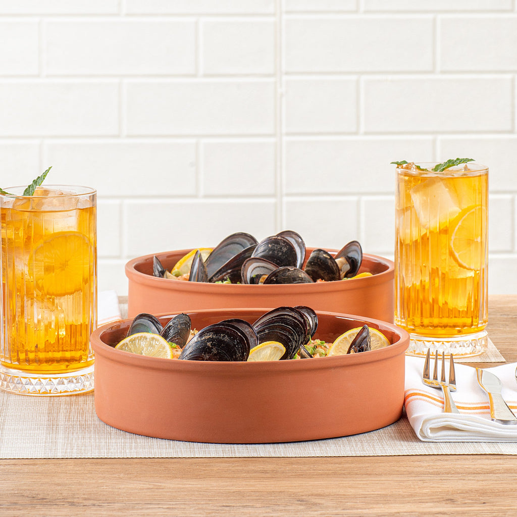 Terra Tek 51 oz Terracotta Cazuela Bowl - Brown Glazed Interior, Oven-Safe, Microwave-Safe - 9'' x 9'' x 2 1/4'' - 10 count box