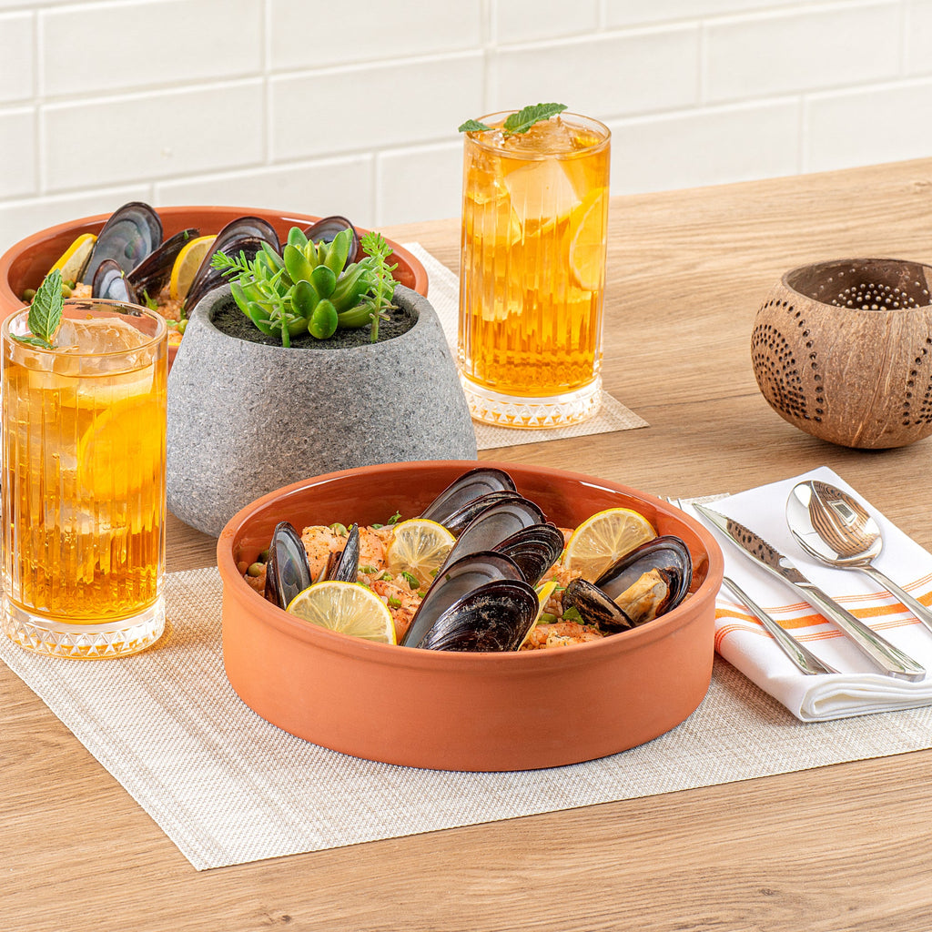 Terra Tek 51 oz Terracotta Cazuela Bowl - Brown Glazed Interior, Oven-Safe, Microwave-Safe - 9'' x 9'' x 2 1/4'' - 10 count box
