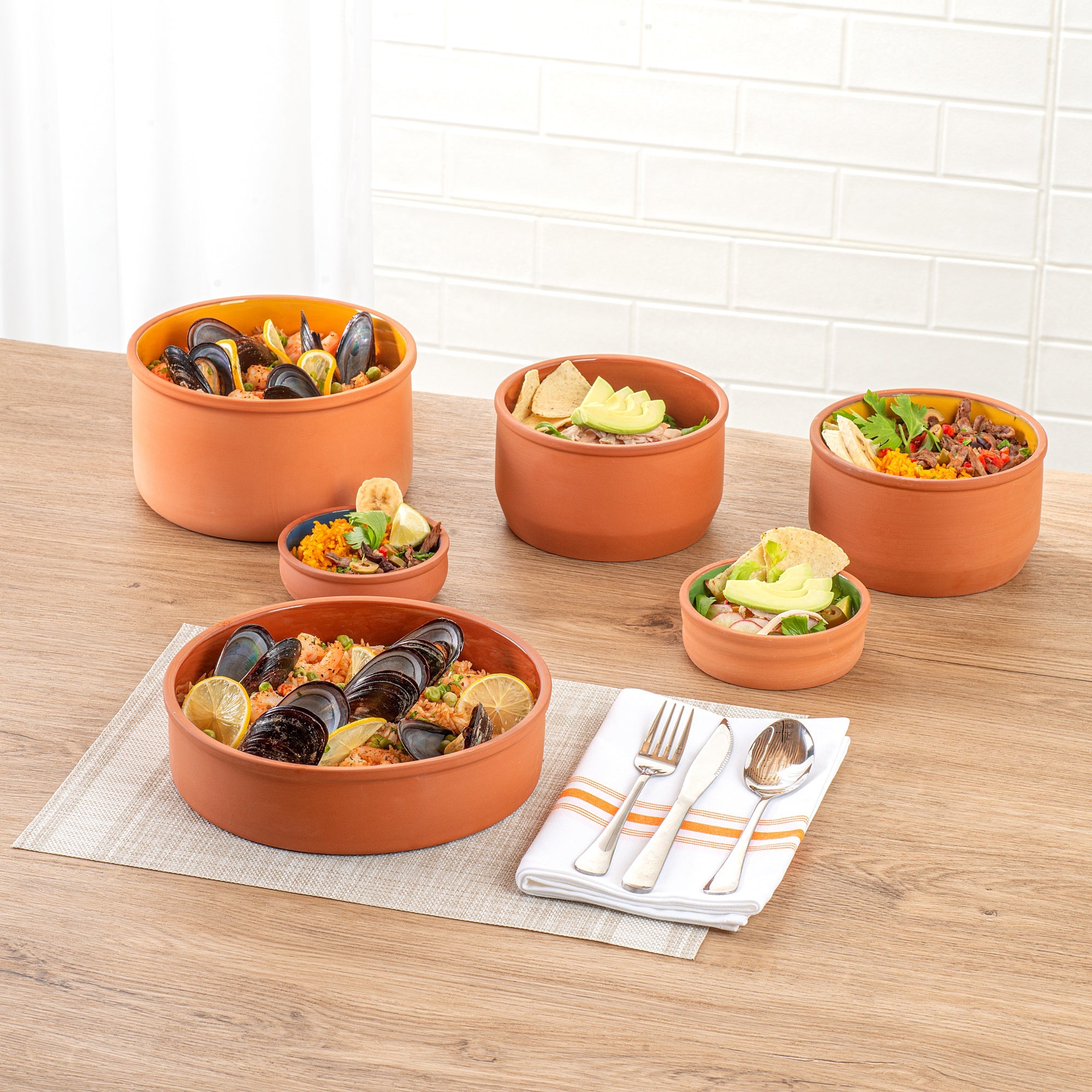 Terra Tek 51 oz Terracotta Cazuela Bowl - Brown Glazed Interior, Oven-Safe, Microwave-Safe - 9'' x 9'' x 2 1/4'' - 10 count box