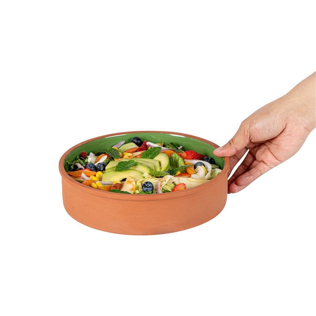 Terra Tek 51 oz Terracotta Cazuela Bowl - Green Glazed Interior, Oven-Safe, Microwave-Safe - 9'' x 9'' x 2 1/4'' - 2 count box