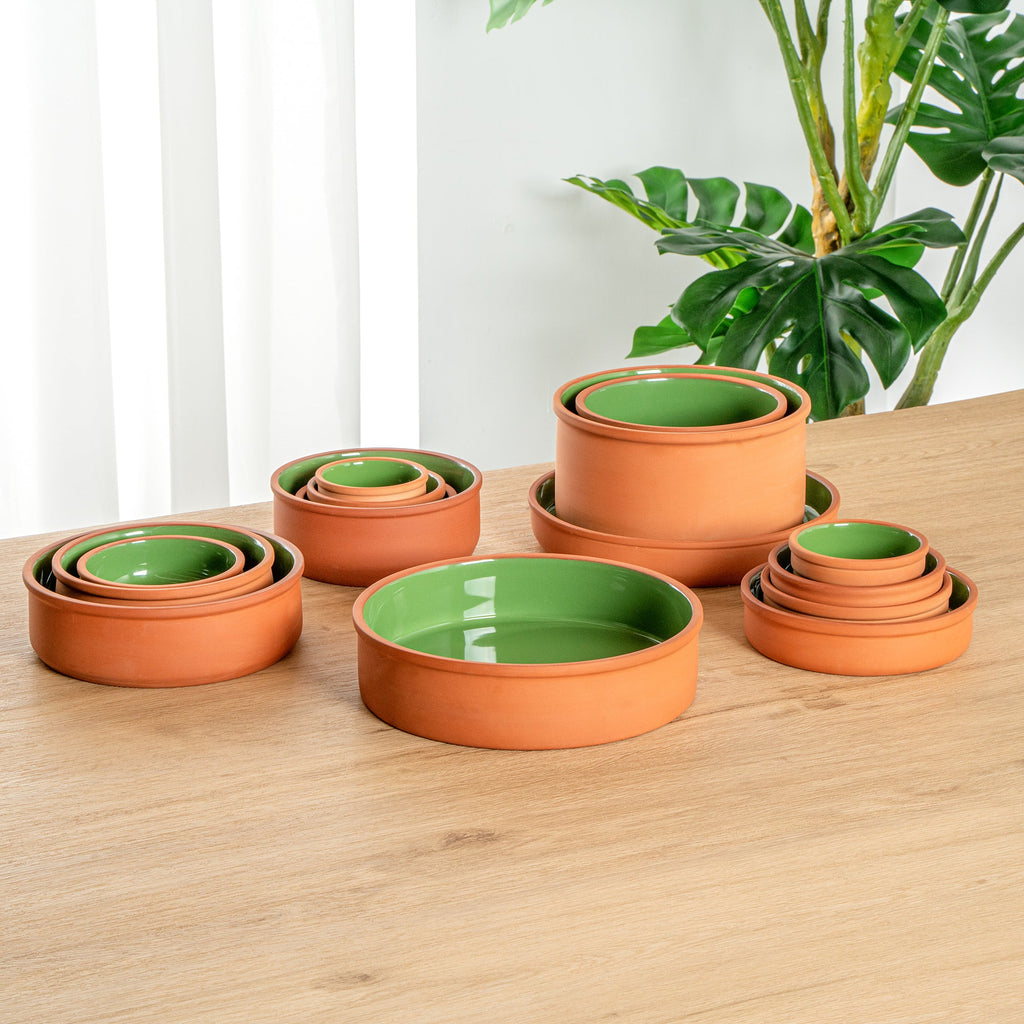 Terra Tek 51 oz Terracotta Cazuela Bowl - Green Glazed Interior, Oven-Safe, Microwave-Safe - 9'' x 9'' x 2 1/4'' - 2 count box