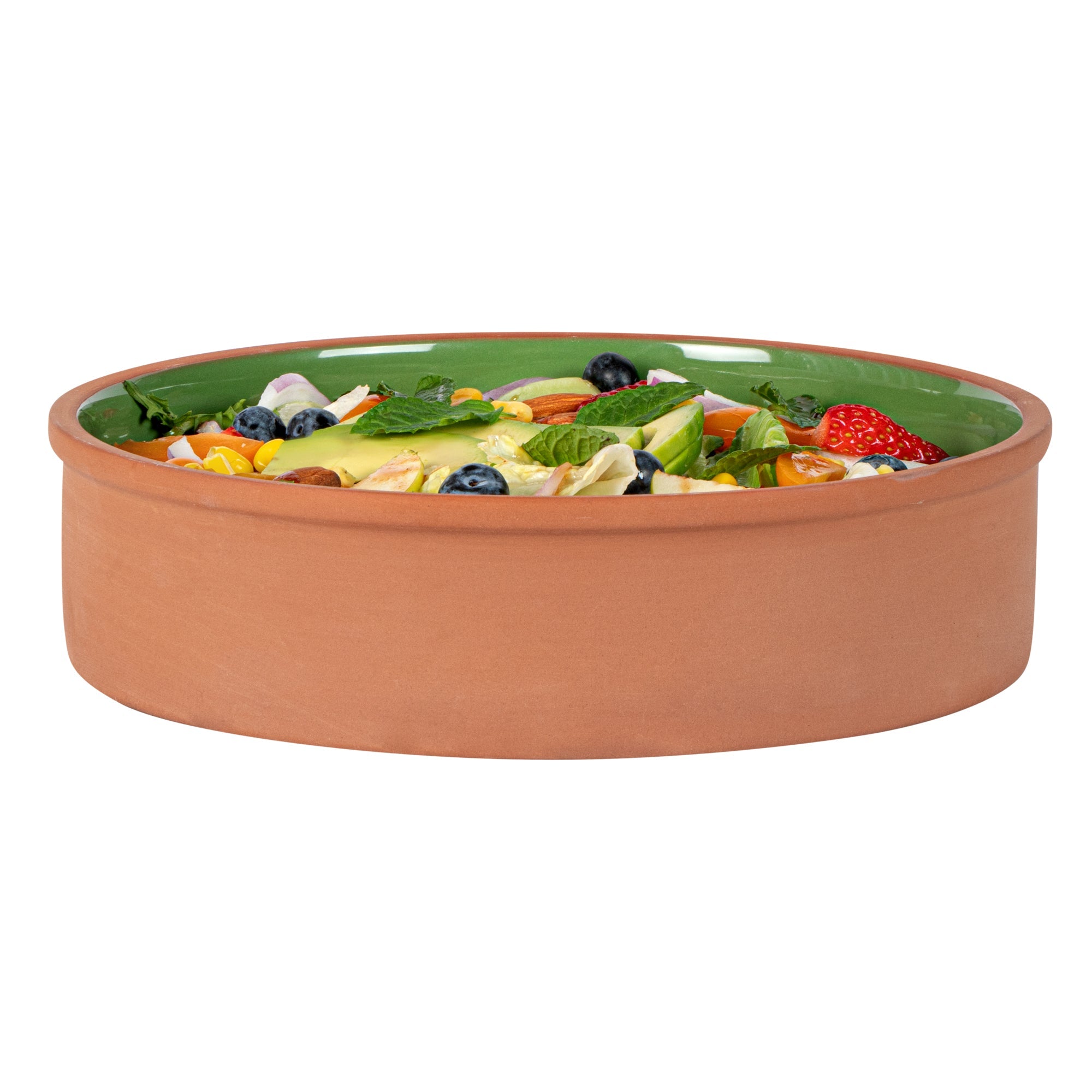 Terra Tek 51 oz Terracotta Cazuela Bowl - Green Glazed Interior, Oven-Safe, Microwave-Safe - 9'' x 9'' x 2 1/4'' - 10 count box