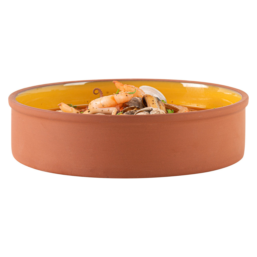 Terra Tek 51 oz Terracotta Cazuela Bowl - Yellow Glazed Interior, Oven-Safe, Microwave-Safe - 9'' x 9'' x 2 1/4'' - 2 count box
