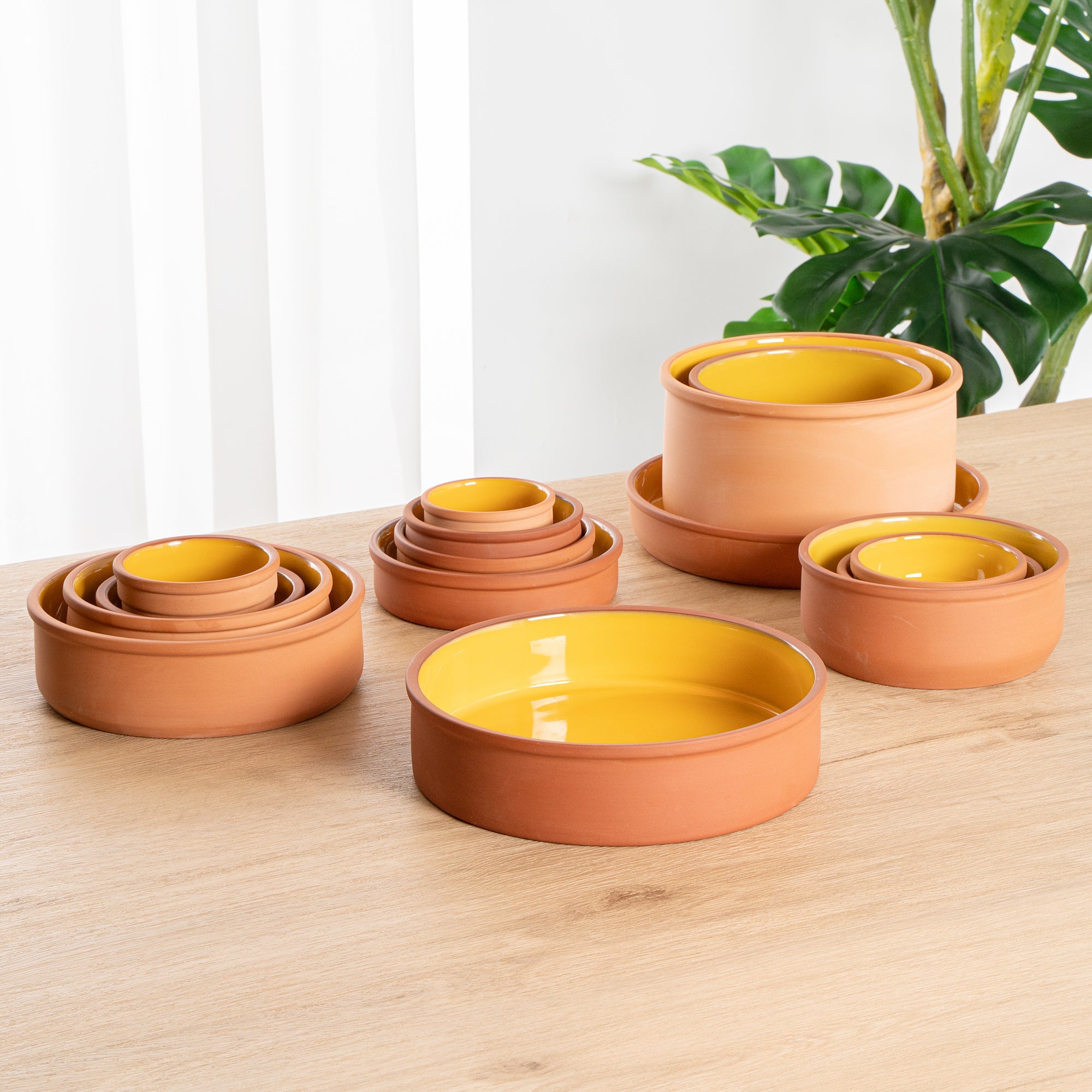 Terra Tek 51 oz Terracotta Cazuela Bowl - Yellow Glazed Interior, Oven-Safe, Microwave-Safe - 9'' x 9'' x 2 1/4'' - 2 count box