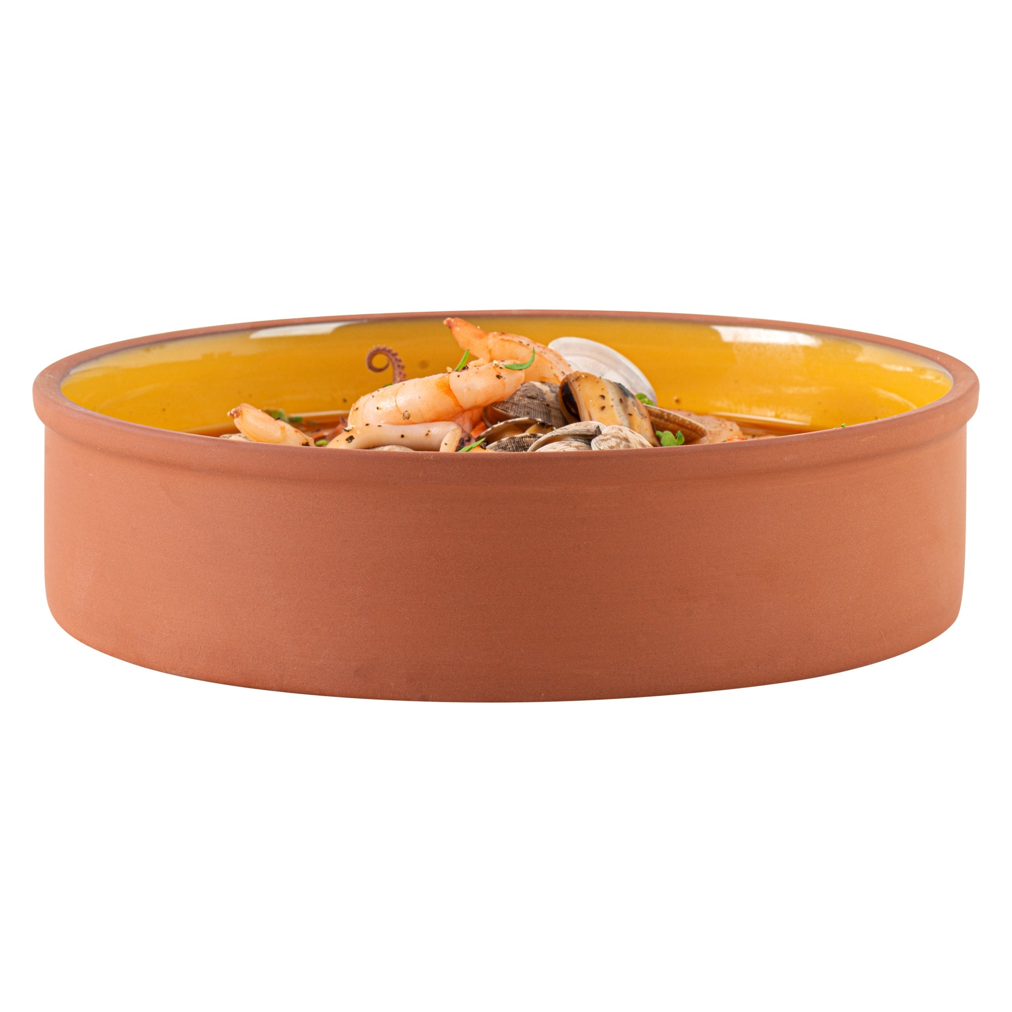 Terra Tek 51 oz Terracotta Cazuela Bowl - Yellow Glazed Interior, Oven-Safe, Microwave-Safe - 9'' x 9'' x 2 1/4'' - 10 count box