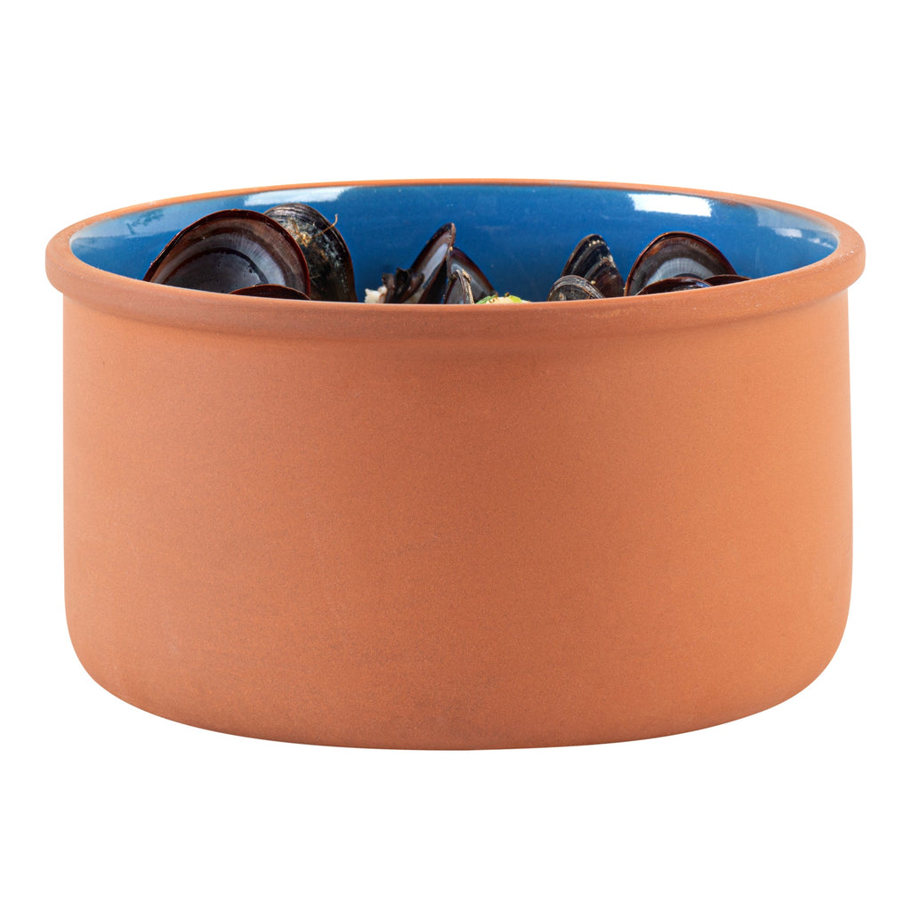Terra Tek 68 oz Terracotta Cazuela Bowl - Blue Glazed Interior, Oven-Safe, Microwave-Safe - 7 1/2'' x 7 1/2'' x 4'' - 10 count box