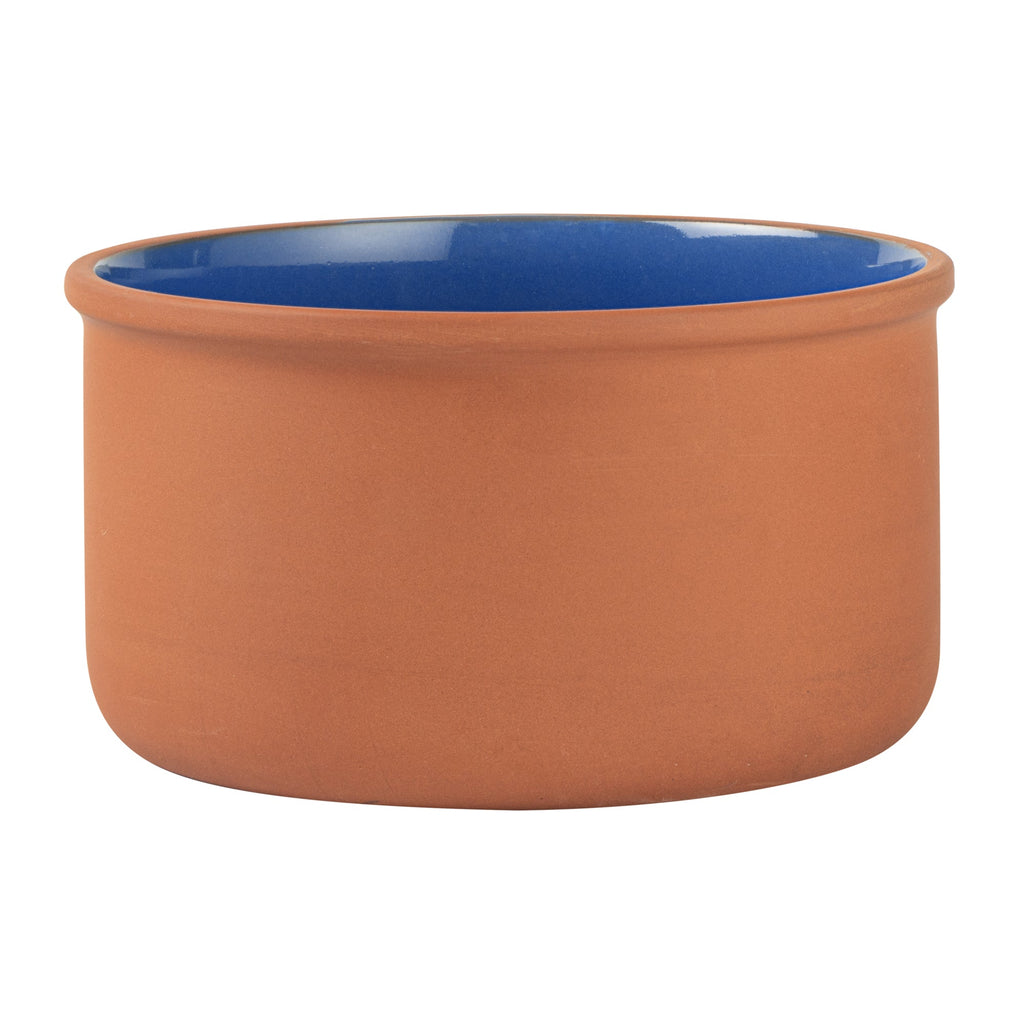 Terra Tek 68 oz Terracotta Cazuela Bowl - Blue Glazed Interior, Oven-Safe, Microwave-Safe - 7 1/2'' x 7 1/2'' x 4'' - 10 count box