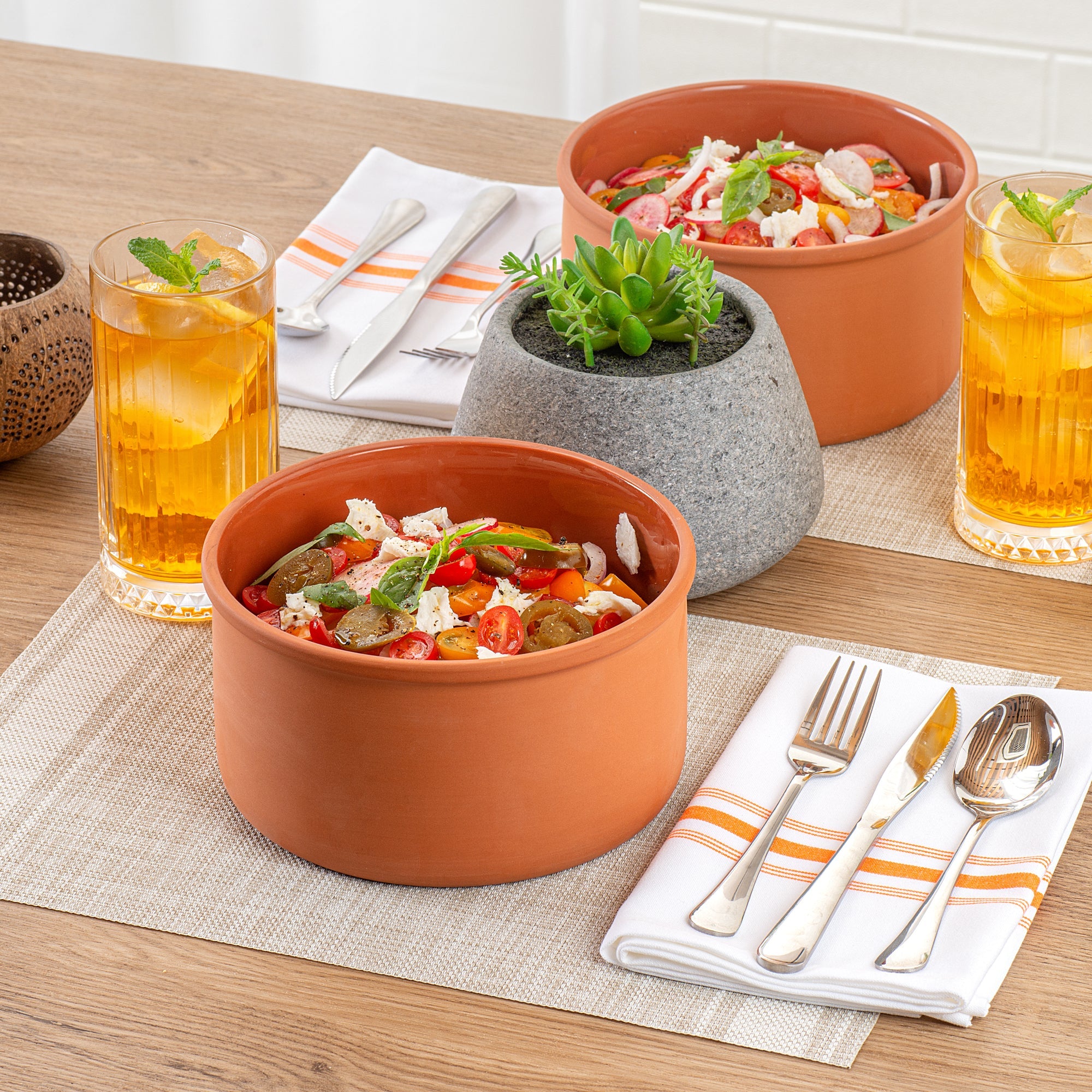 Terra Tek 68 oz Terracotta Cazuela Bowl - Brown Glazed Interior, Oven-Safe, Microwave-Safe - 7 1/2'' x 7 1/2'' x 4'' - 2 count box