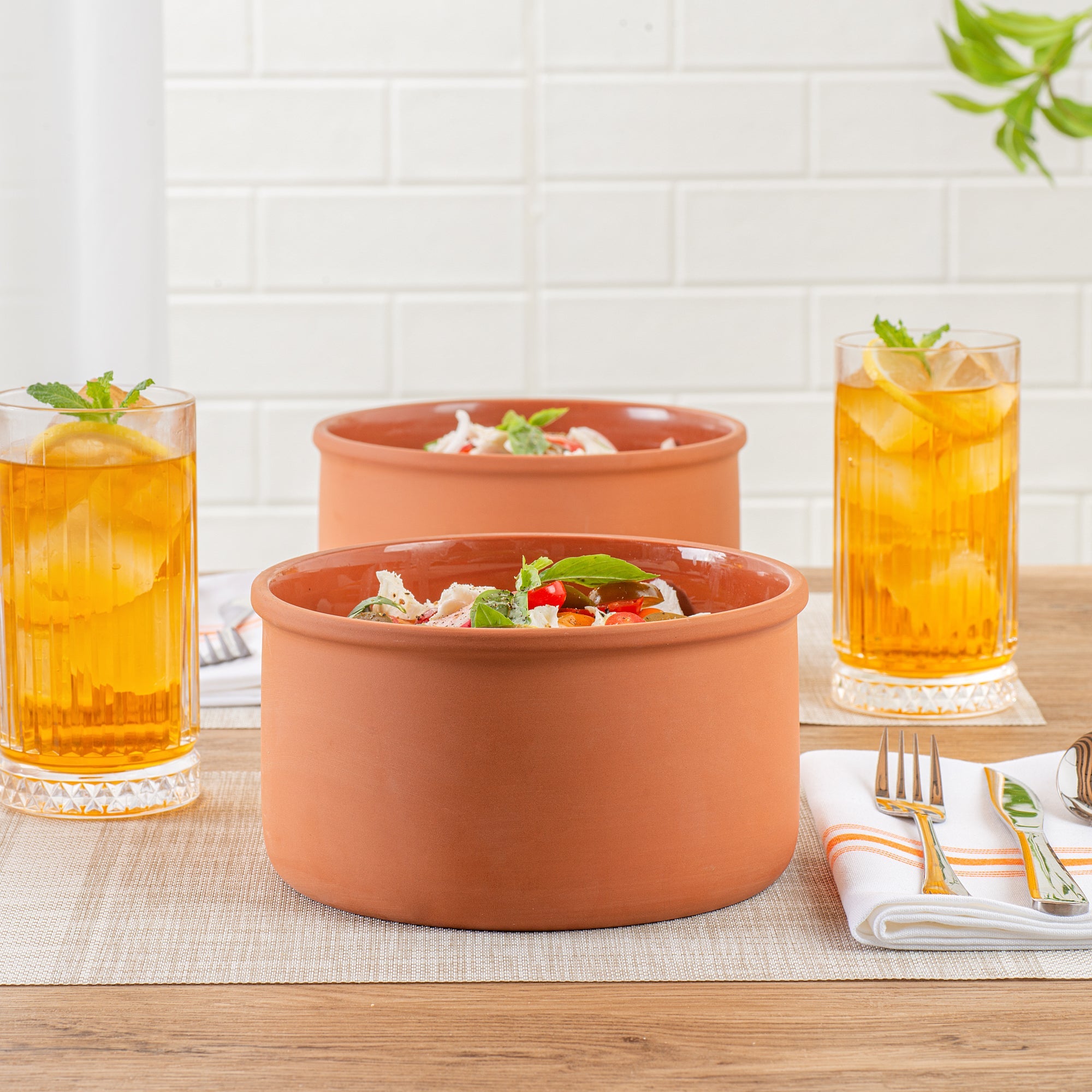 Terra Tek 68 oz Terracotta Cazuela Bowl - Brown Glazed Interior, Oven-Safe, Microwave-Safe - 7 1/2'' x 7 1/2'' x 4'' - 2 count box