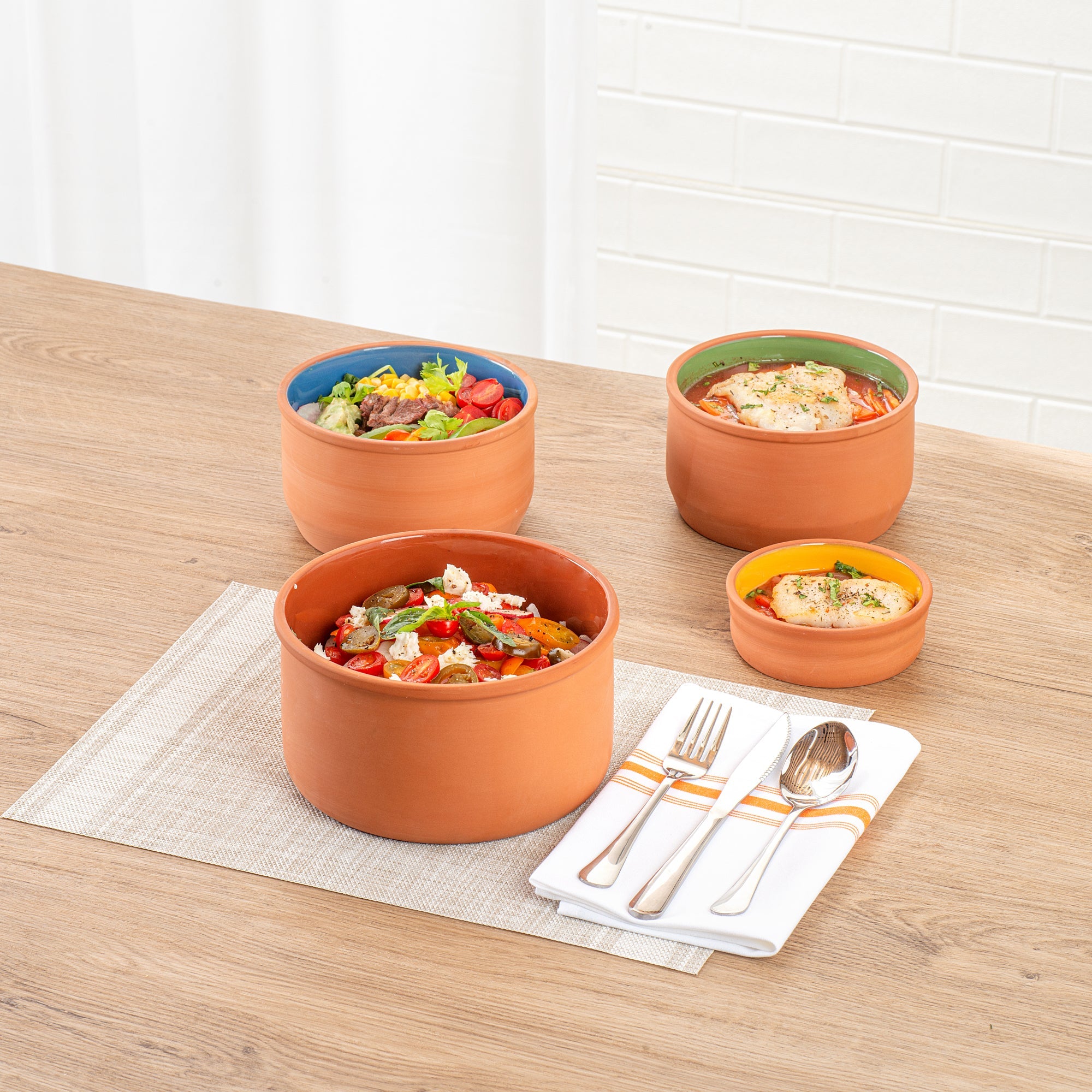 Terra Tek 68 oz Terracotta Cazuela Bowl - Brown Glazed Interior, Oven-Safe, Microwave-Safe - 7 1/2'' x 7 1/2'' x 4'' - 2 count box