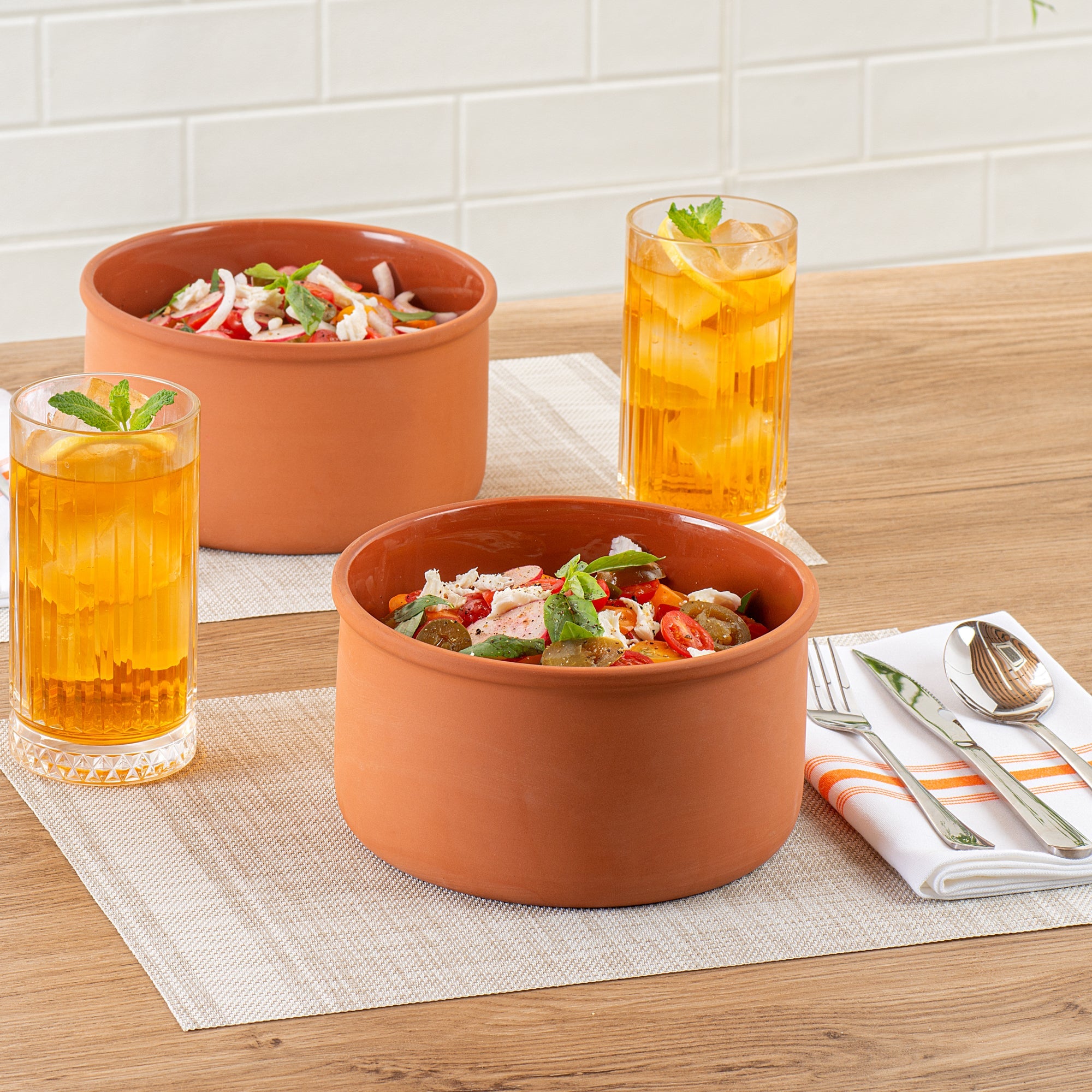 Terra Tek 68 oz Terracotta Cazuela Bowl - Brown Glazed Interior, Oven-Safe, Microwave-Safe - 7 1/2'' x 7 1/2'' x 4'' - 10 count box