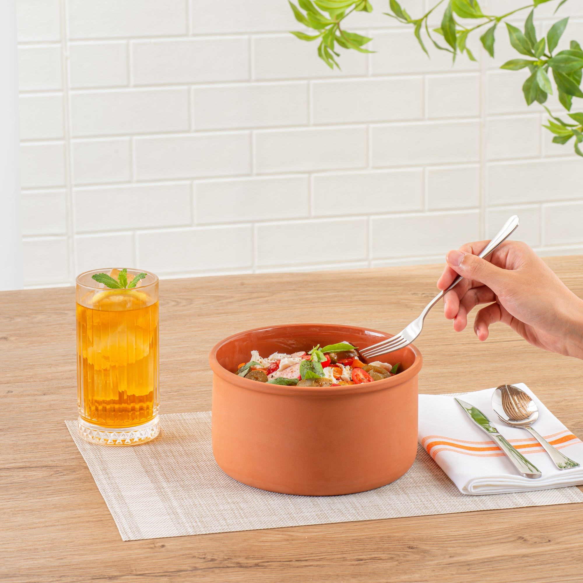 Terra Tek 68 oz Terracotta Cazuela Bowl - Brown Glazed Interior, Oven-Safe, Microwave-Safe - 7 1/2'' x 7 1/2'' x 4'' - 10 count box