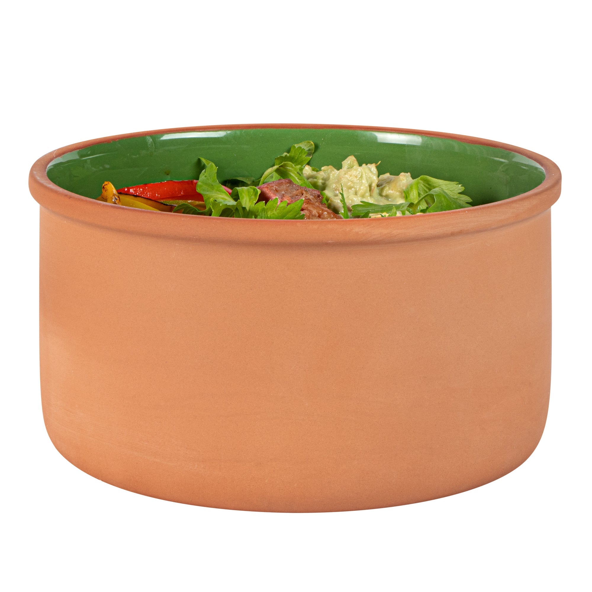 Terra Tek 68 oz Terracotta Cazuela Bowl - Green Glazed Interior, Oven-Safe, Microwave-Safe - 7 1/2'' x 7 1/2'' x 4'' - 10 count box