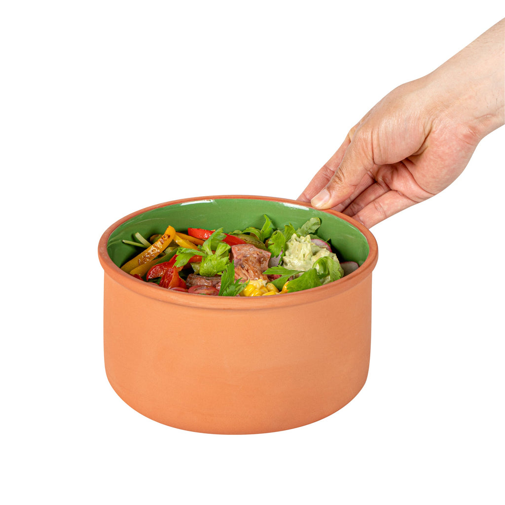 Terra Tek 68 oz Terracotta Cazuela Bowl - Green Glazed Interior, Oven-Safe, Microwave-Safe - 7 1/2'' x 7 1/2'' x 4'' - 10 count box